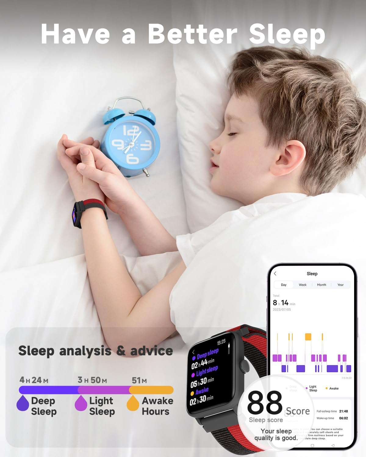Kids Fitness Smart Watch Waterproof Heart Rate Games