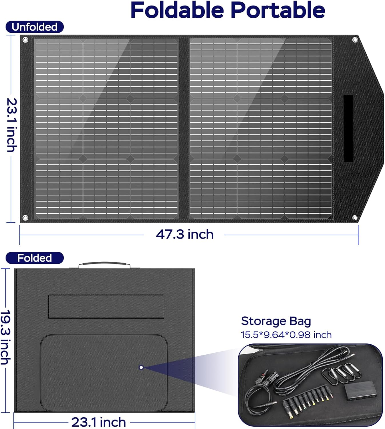 100W Portable Foldable Solar Panel Charger USB-C QC3.0 Camping RV Power