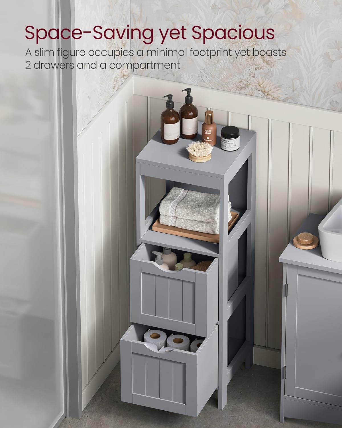 Bathroom Storage Cabinet Grey 2 Drawers Shelf Unit