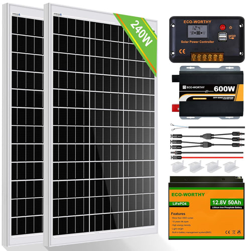 240W Off Grid Solar Kit 12V Battery Inverter RV Boat Shed
