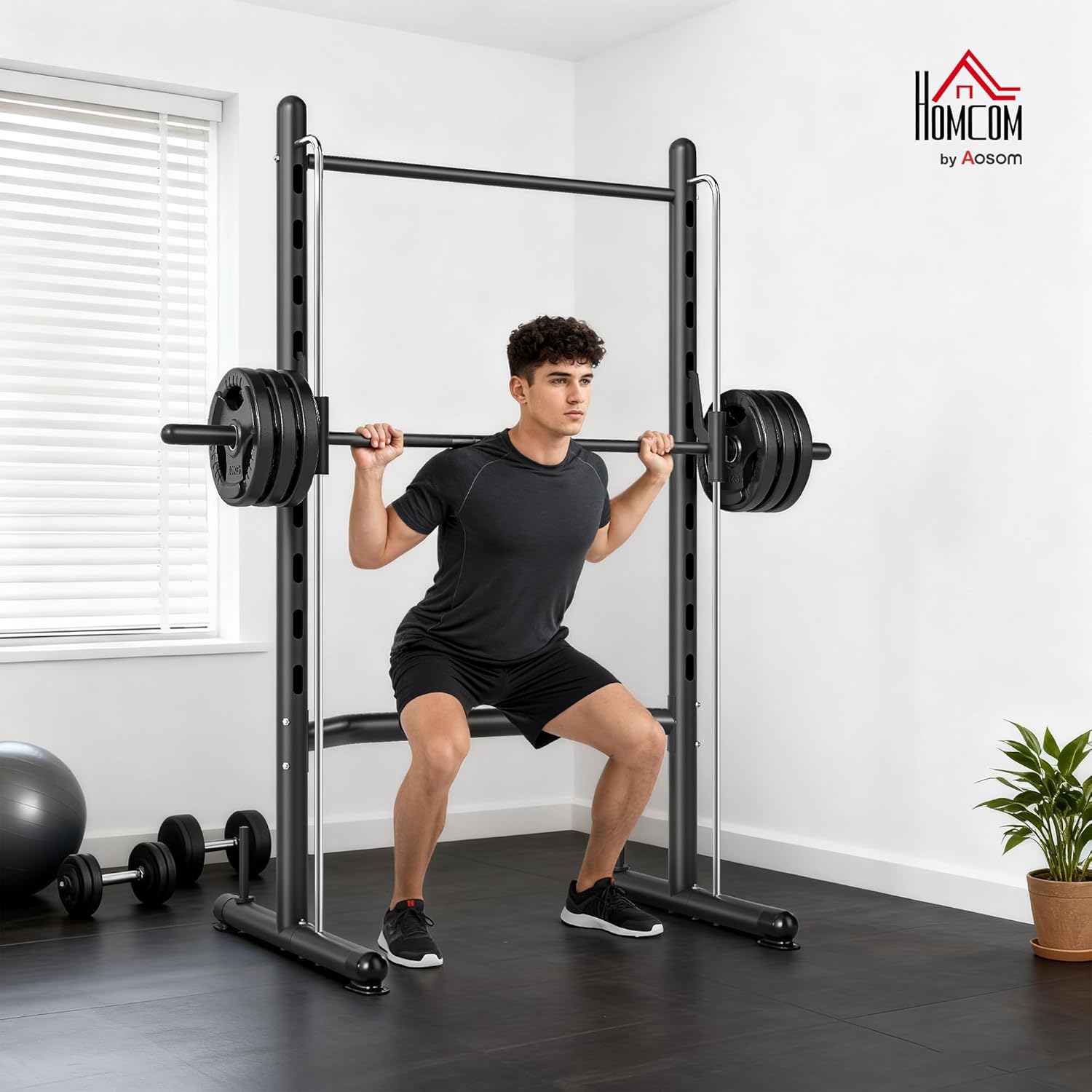 Smith Machine Squat Rack w Pull Up Bar Adjustable Barbell Stand Gym