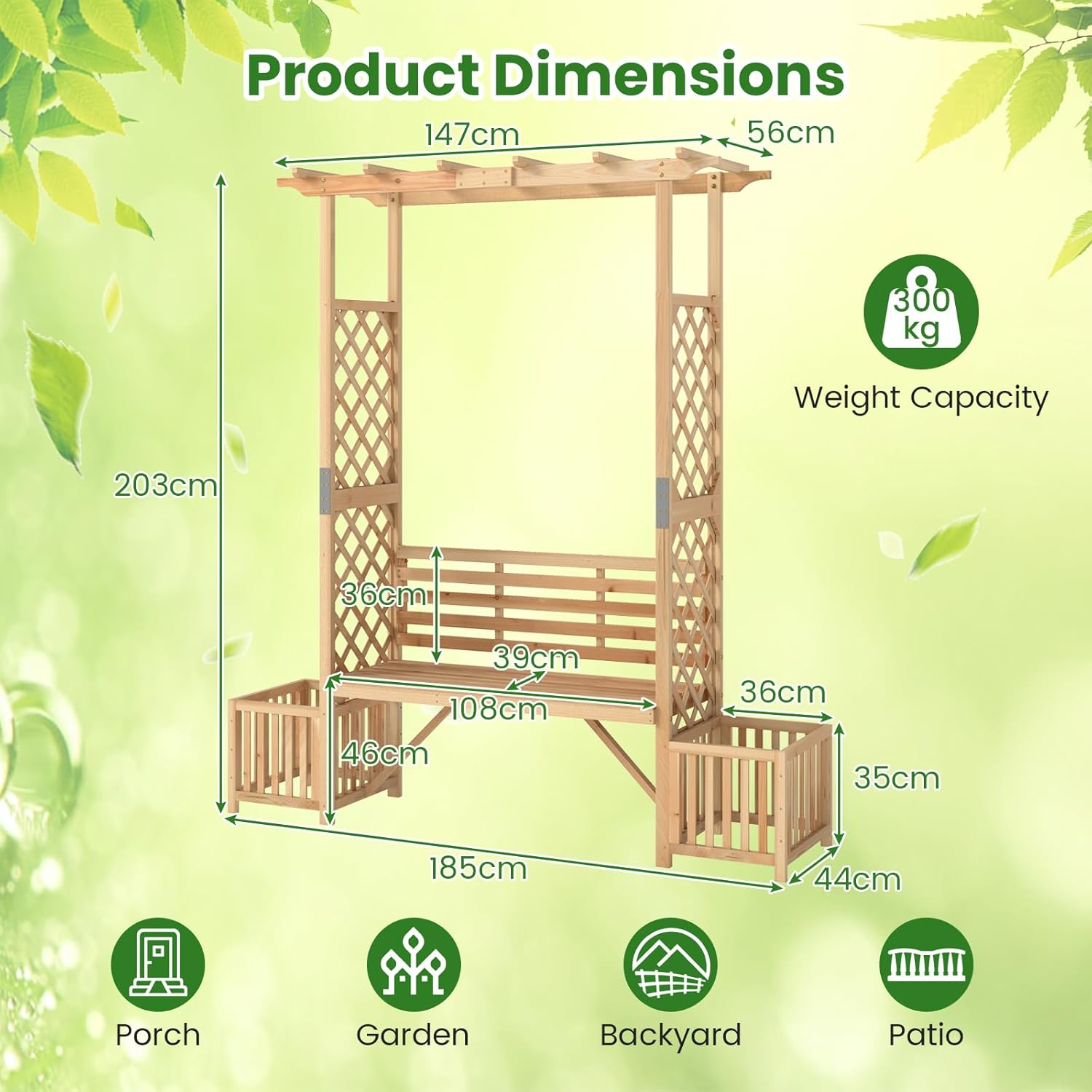 Wooden Garden Arch Bench with Planters Trellis Pergola Seat