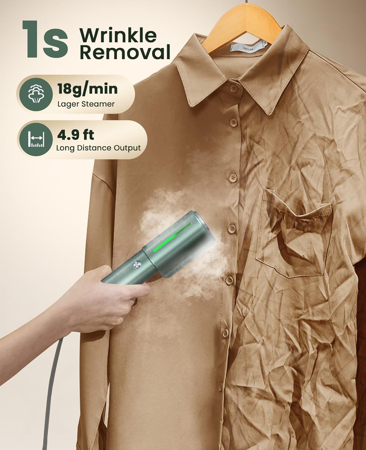 Dual Voltage Travel Garment Steamer 2in1 1000W 15s Heat Green