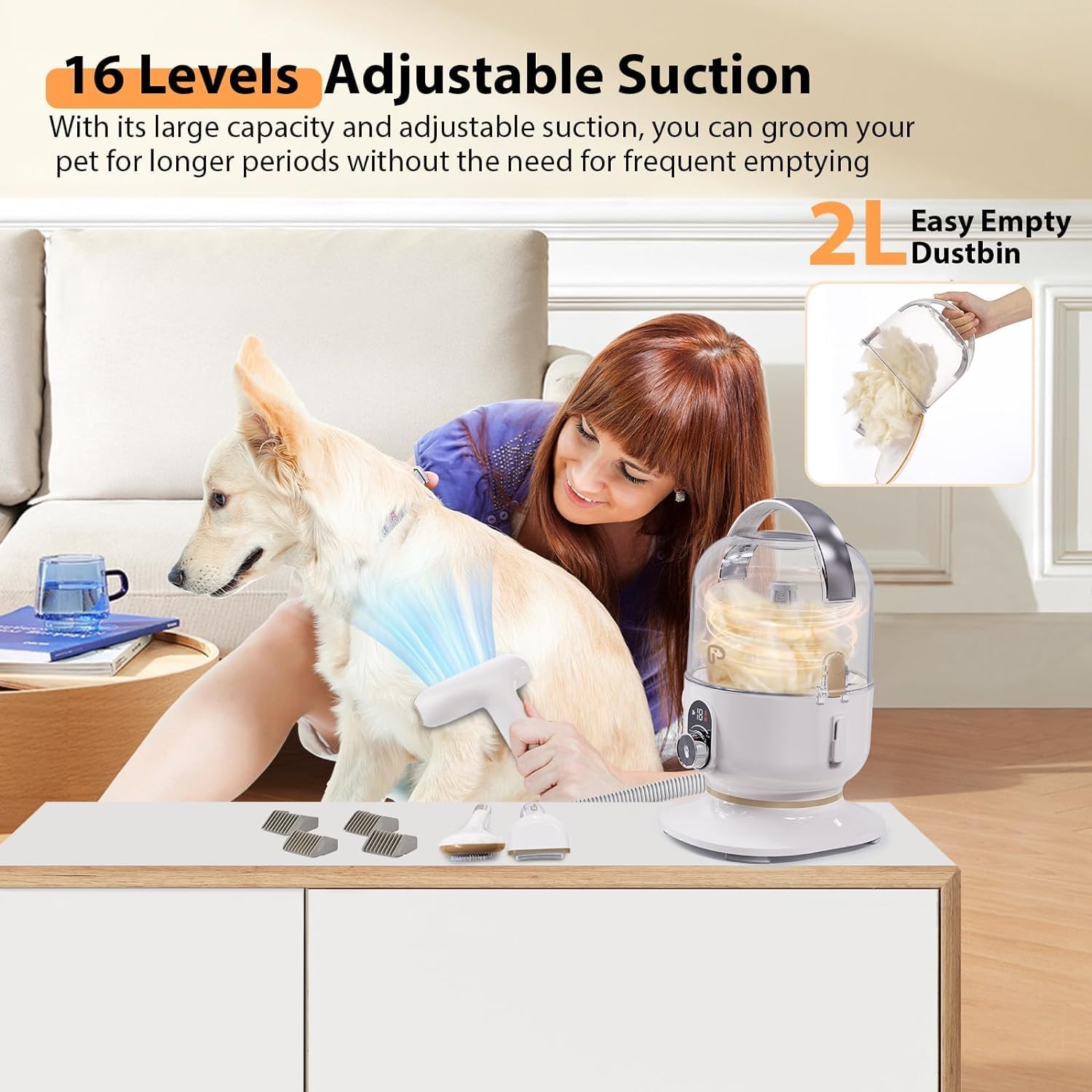 Pet Grooming Vacuum 13400Pa 5 in 1 Dog Hair Remover 2L Quiet