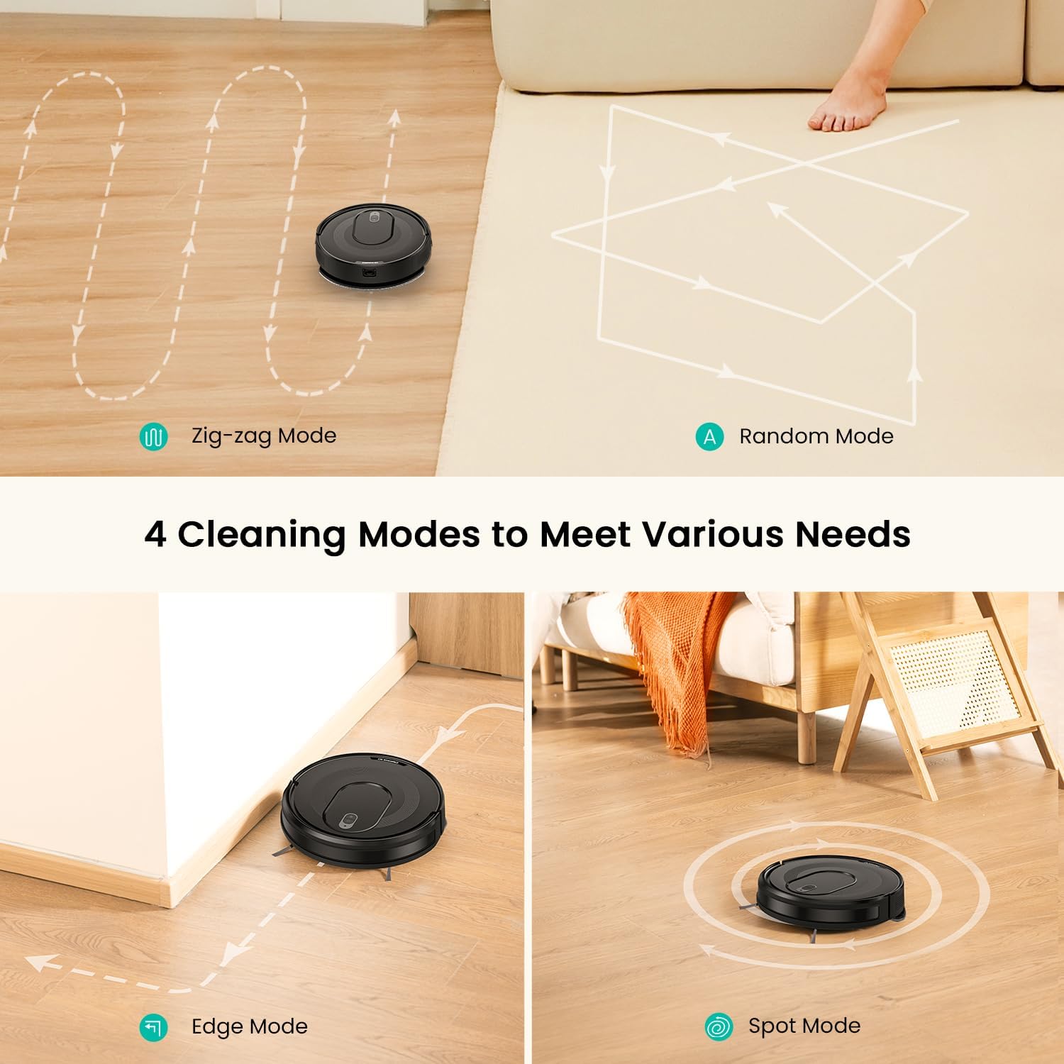 Robot Vacuum Mop 4500Pa Slim Quiet Smart Pet Hair Cleaner