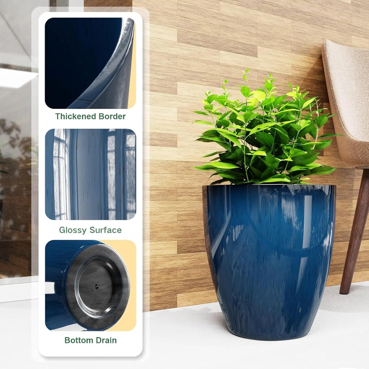 Set of 2 Blue Plant Pots 10 Inch Modern Planters Indoor Outdoor