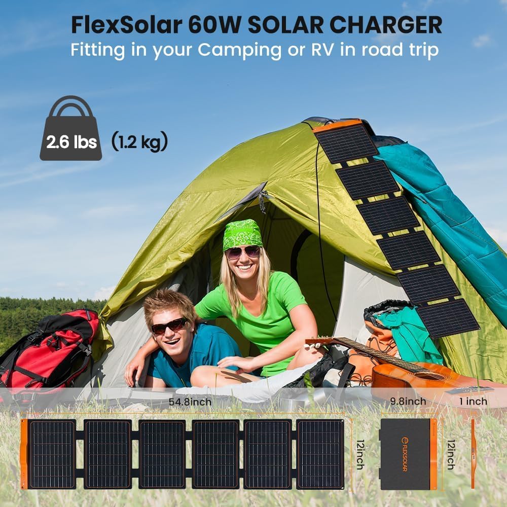 60W Foldable Solar Panel Charger USB-C USB-A Portable Camping