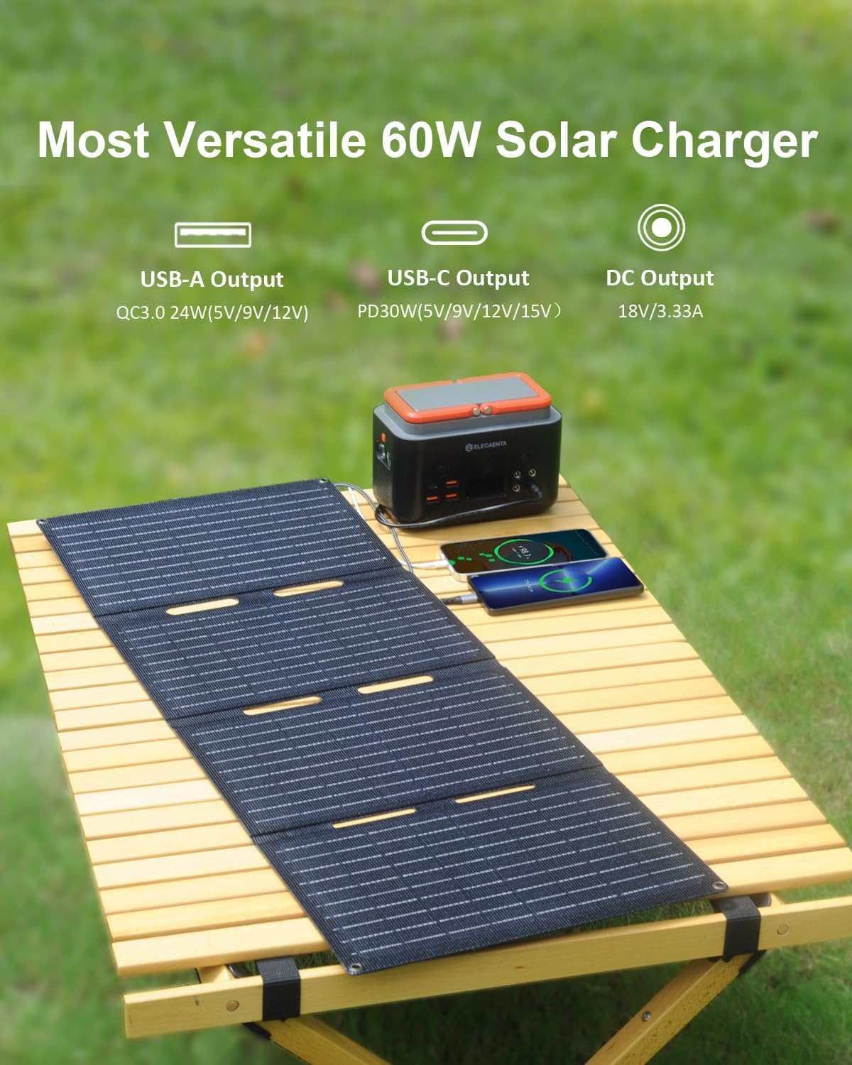 60W Foldable Solar Panel Charger USB C DC Portable ETFE Camping