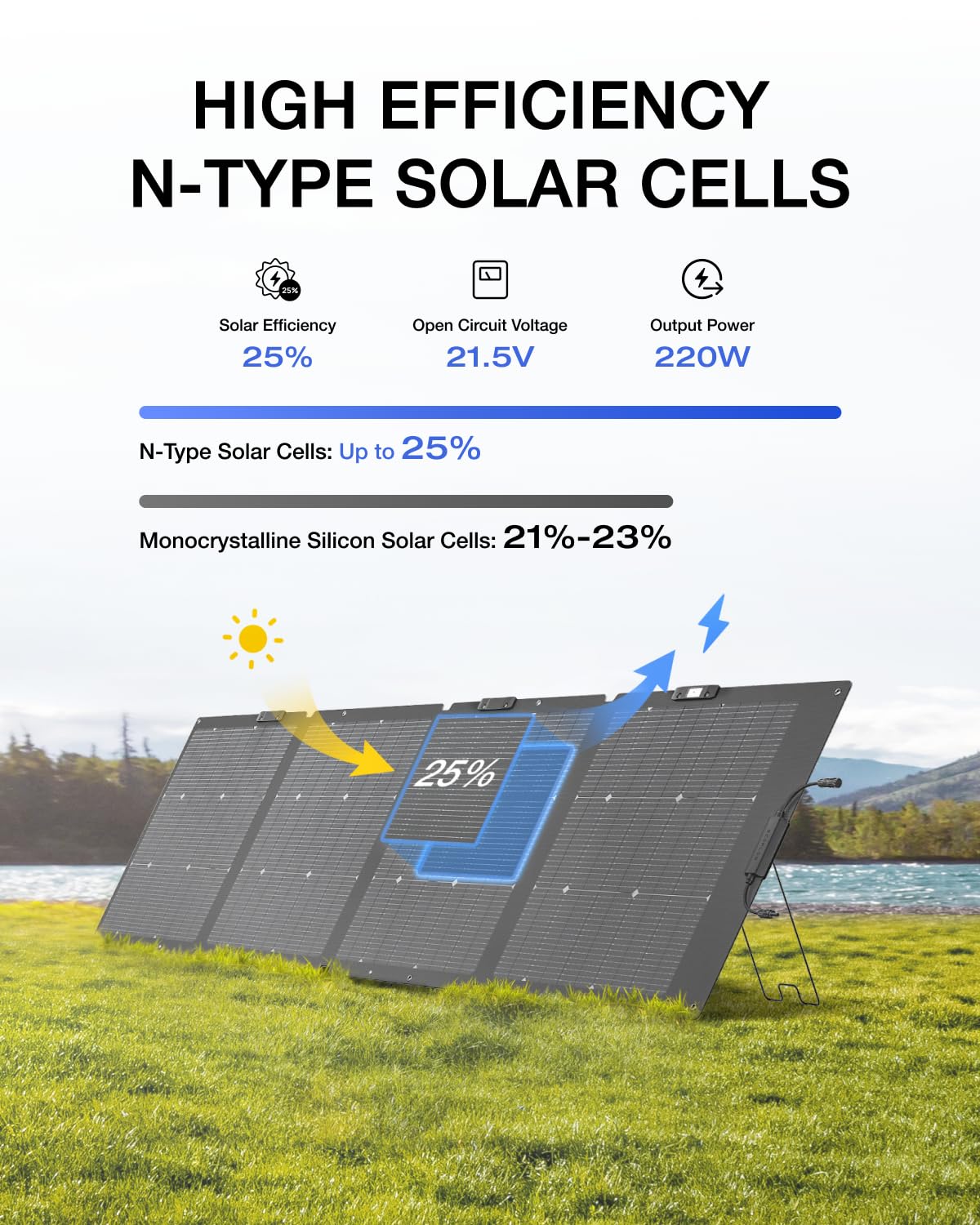 220W Portable Bifacial Solar Panel Foldable Camping Home Backup
