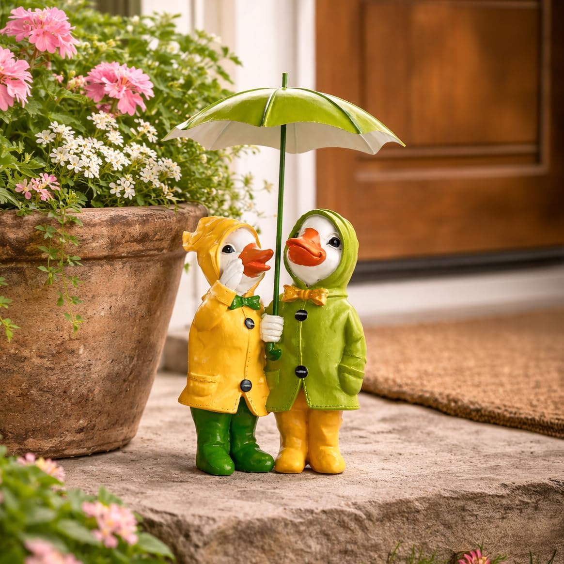 Duck Garden Statues Set Resin Outdoor Umbrella Figurines 30cm