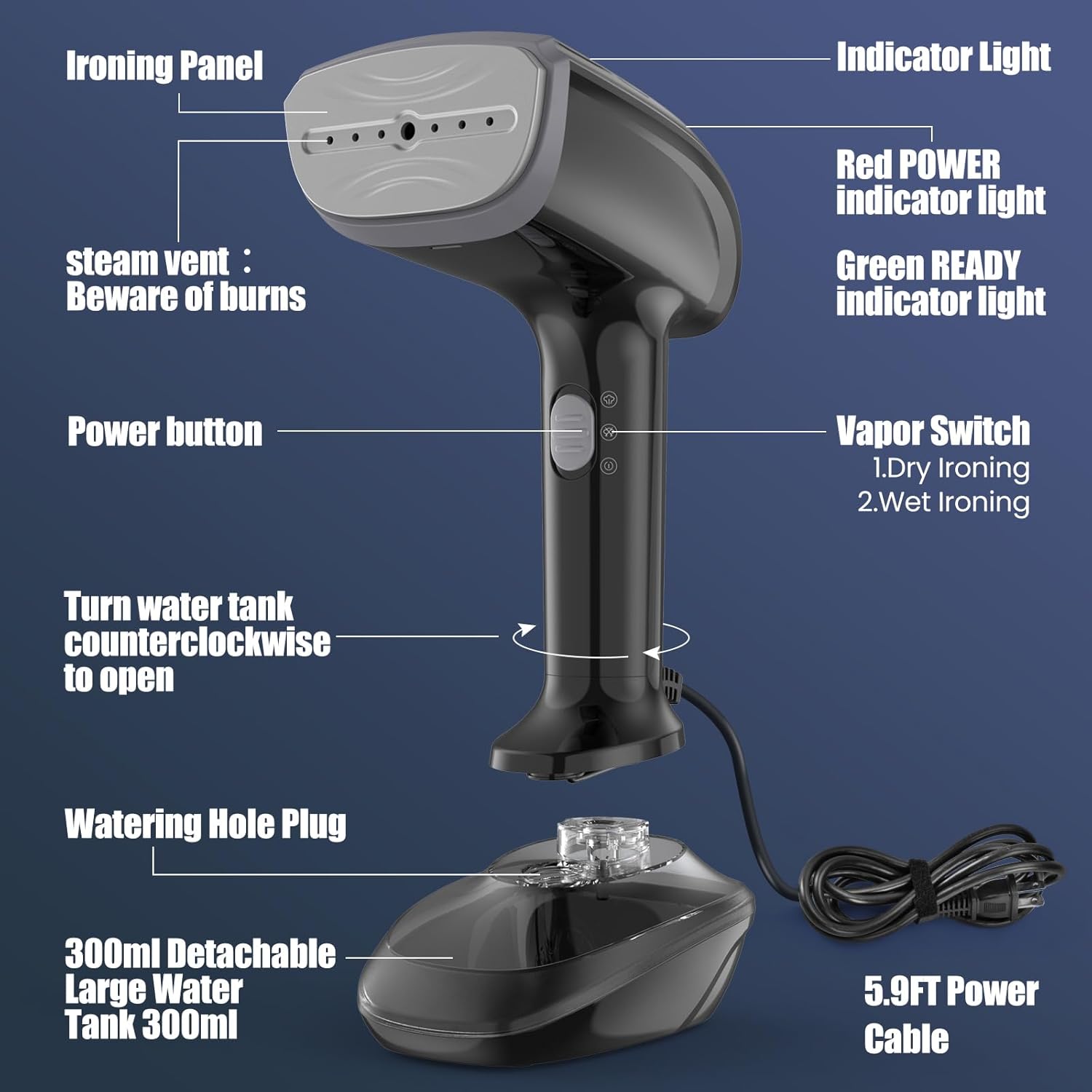 1800W Handheld Garment Steamer 2 In 1 Iron Fast Heat 300ml Tank