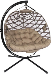 Double Hanging Egg Chair Stand Plush Cushion Sand Weave