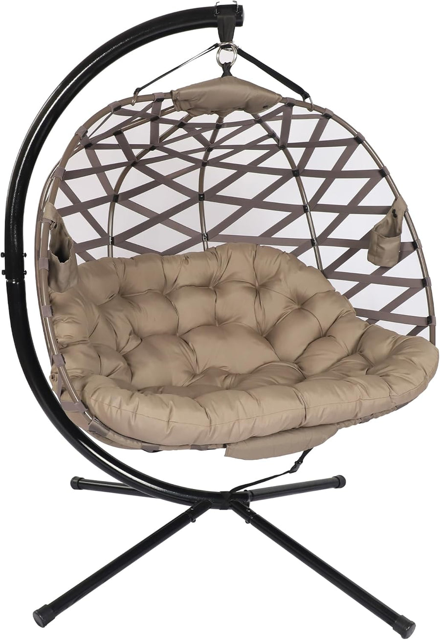 Double Hanging Egg Chair Stand Plush Cushion Sand Weave