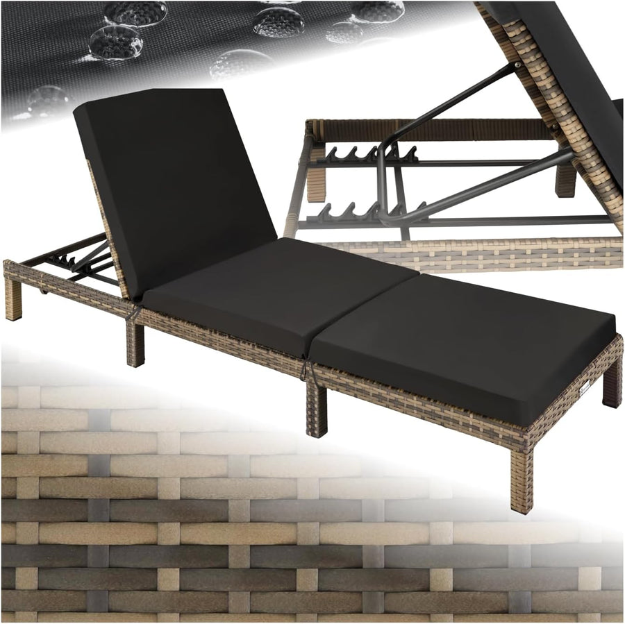 Luxury Rattan Sun Lounger 6 Position Cushion Natural