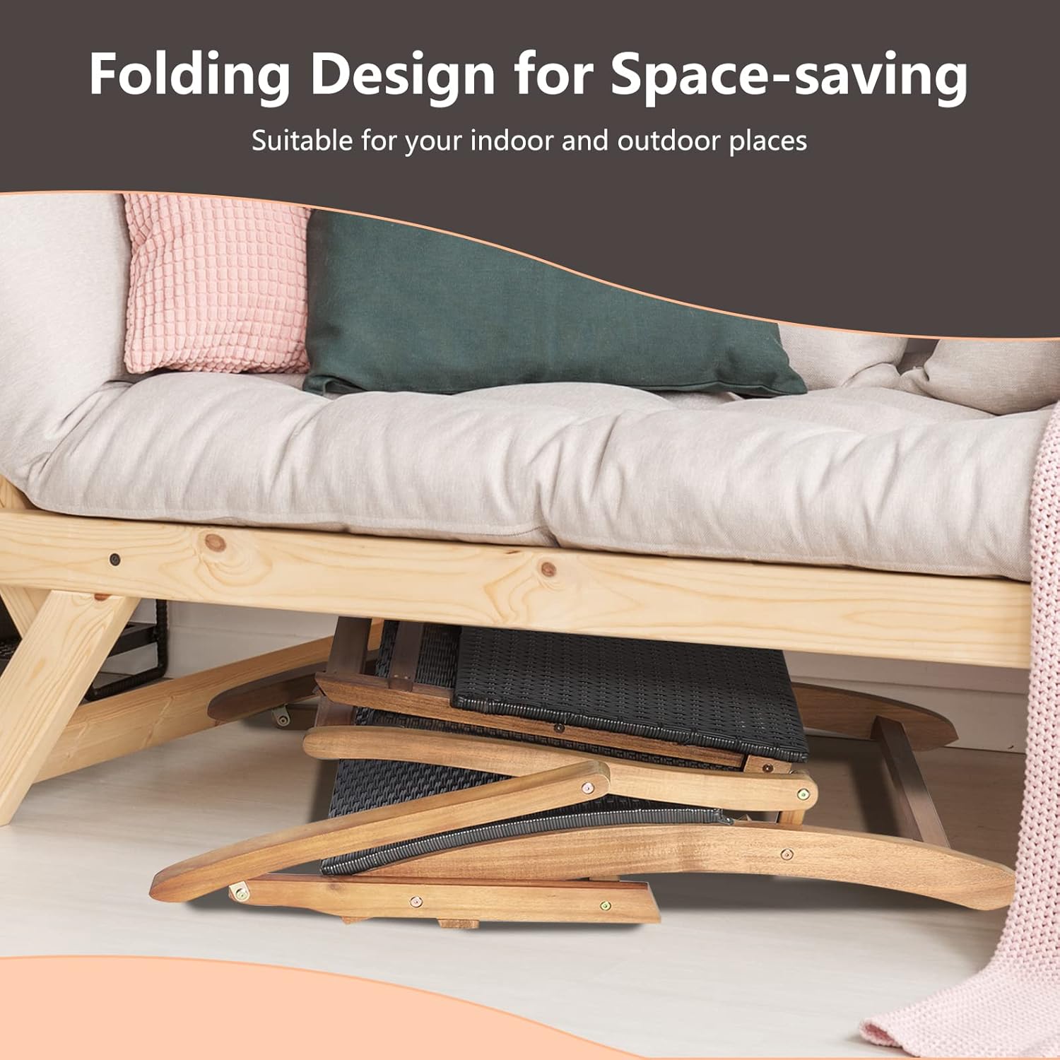 Wooden Folding Sun Lounger with Side Table Brown