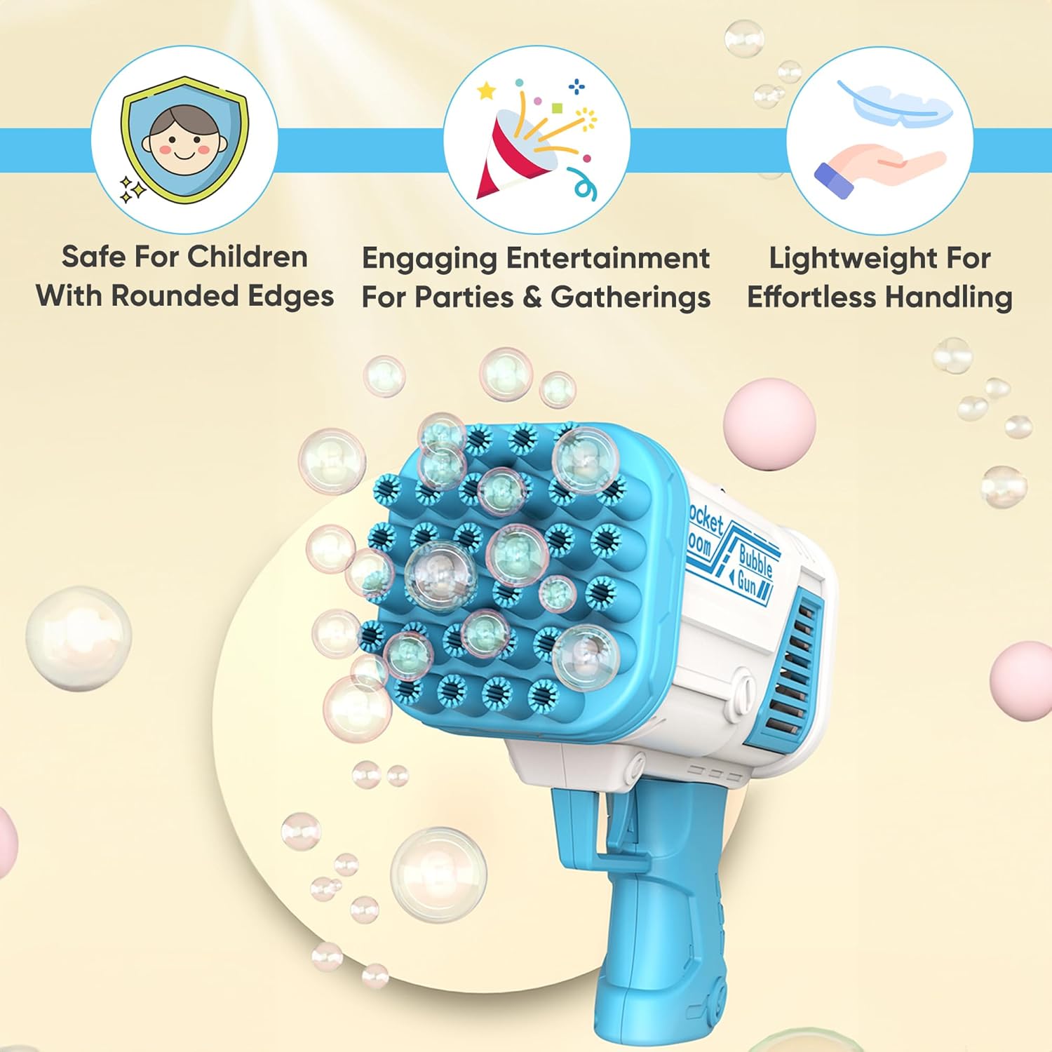32 Hole Bubble Gun Kids Handheld Bubble Blaster Blue