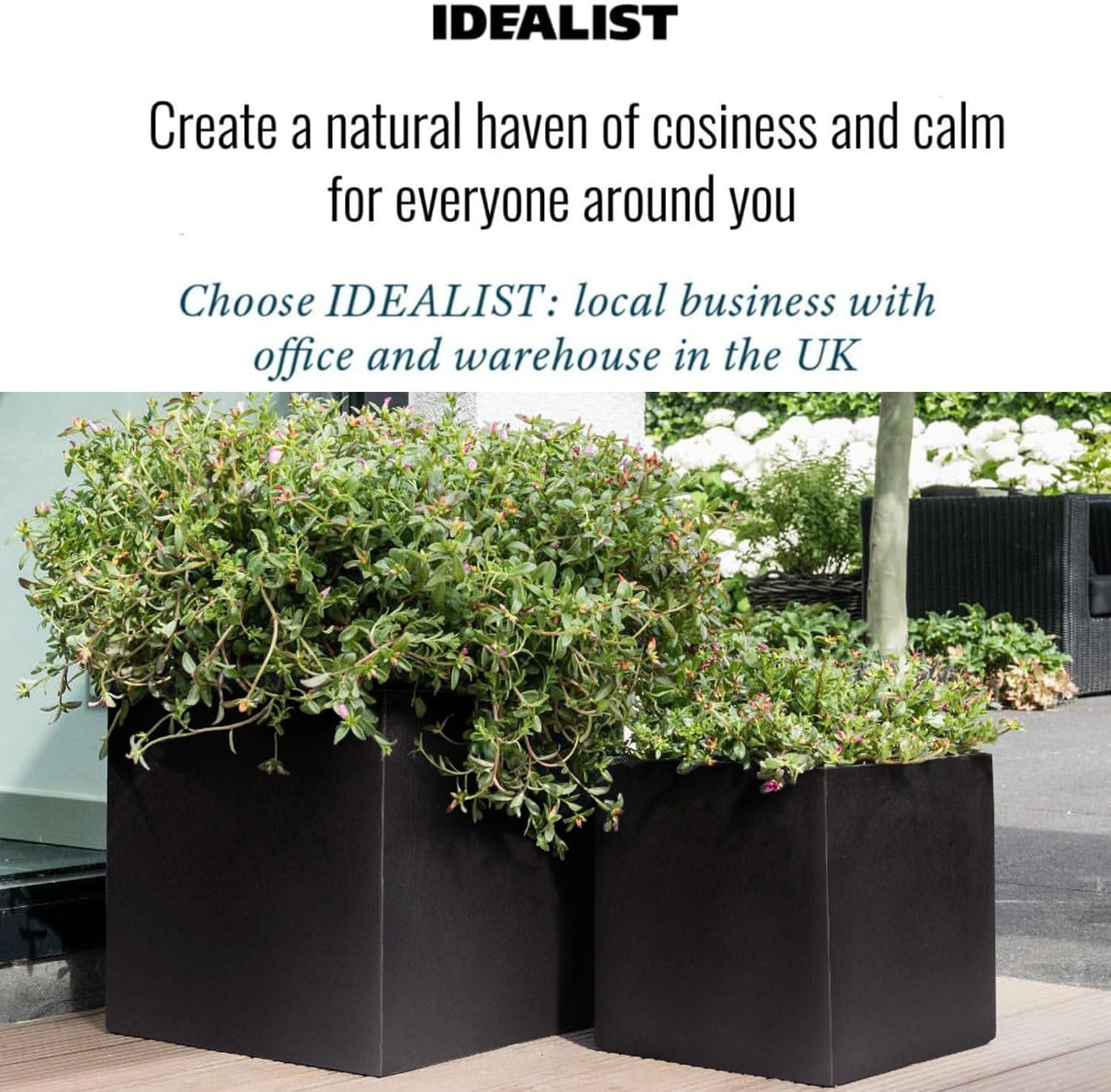 Set of 2 30cm Square Planters Black Stone Effect Garden Pots