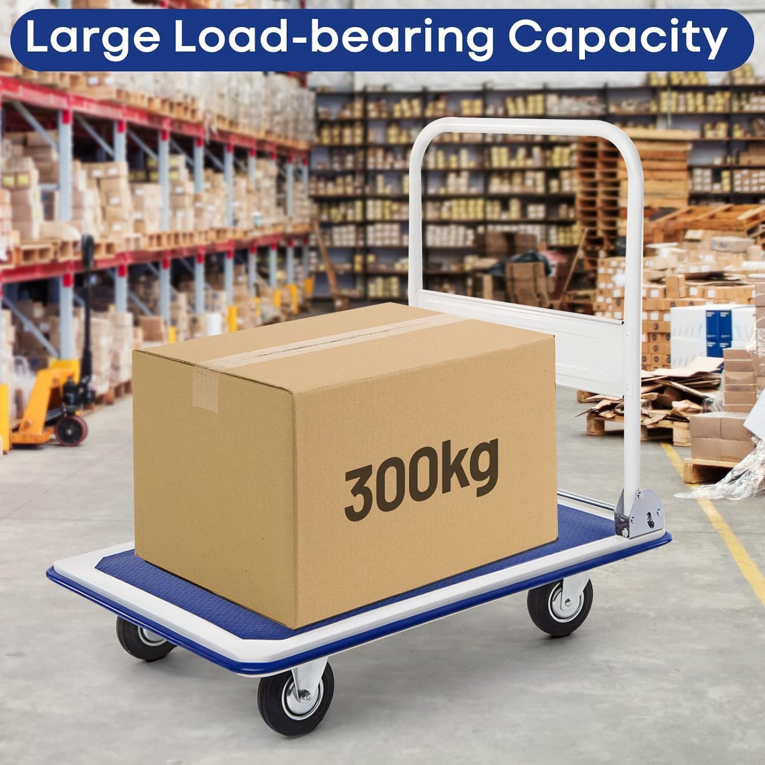 Heavy Duty Folding Platform Trolley 300KG Flatbed Cart Blue