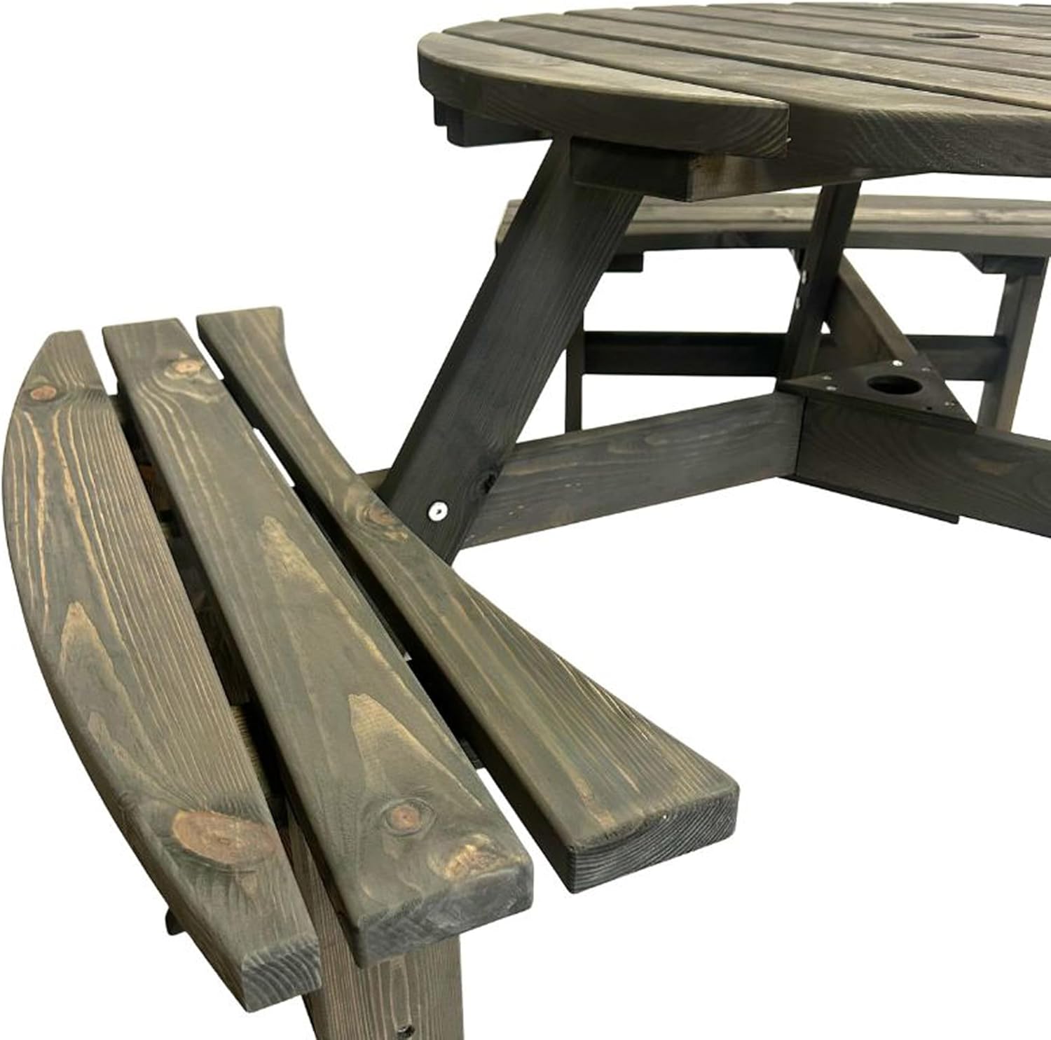6 Seater Round Wooden Picnic Table with Benches Parasol Hole 170cm
