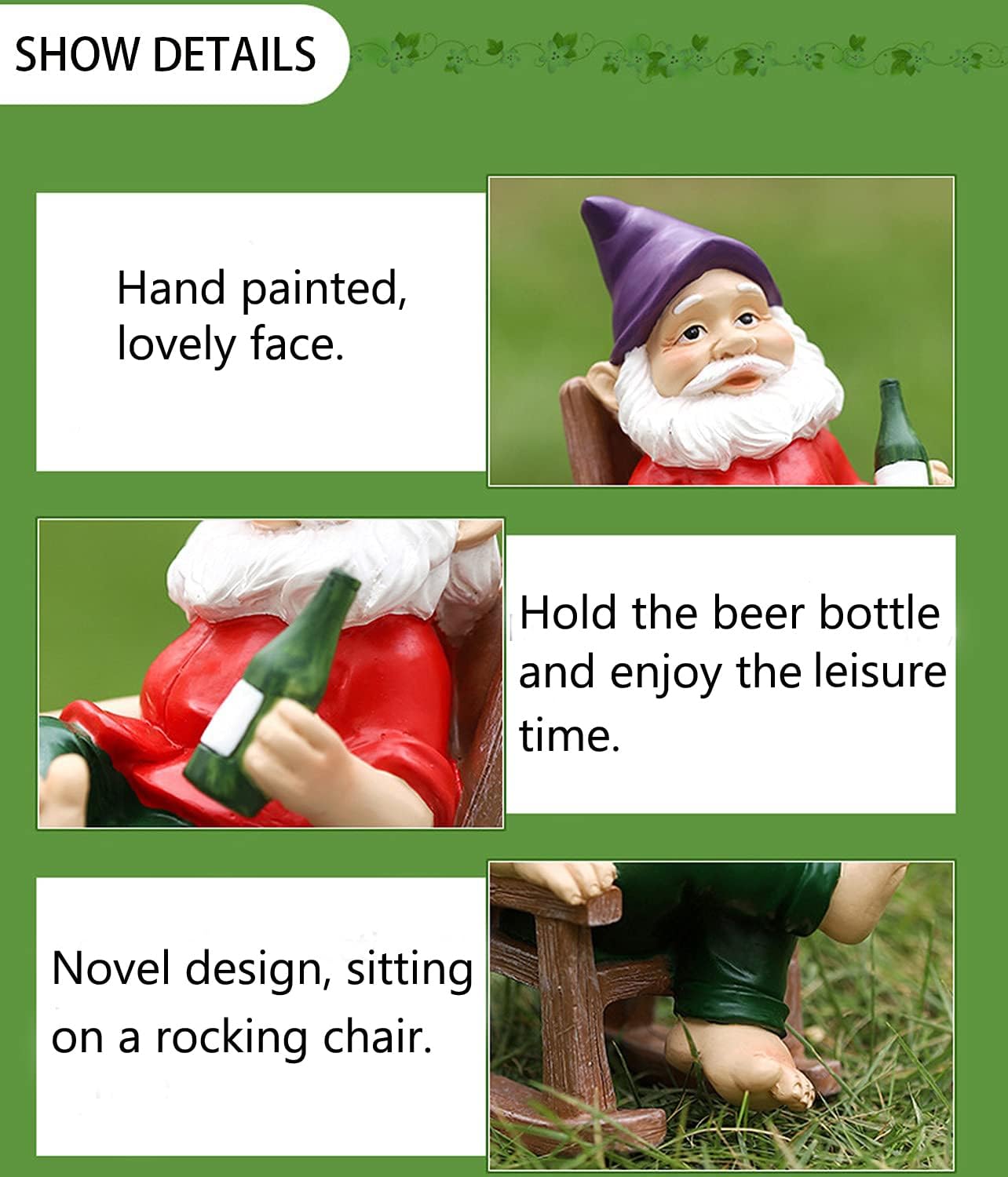 Funny Drinking Gnome Statue Resin Garden Chair Decor Outdoor