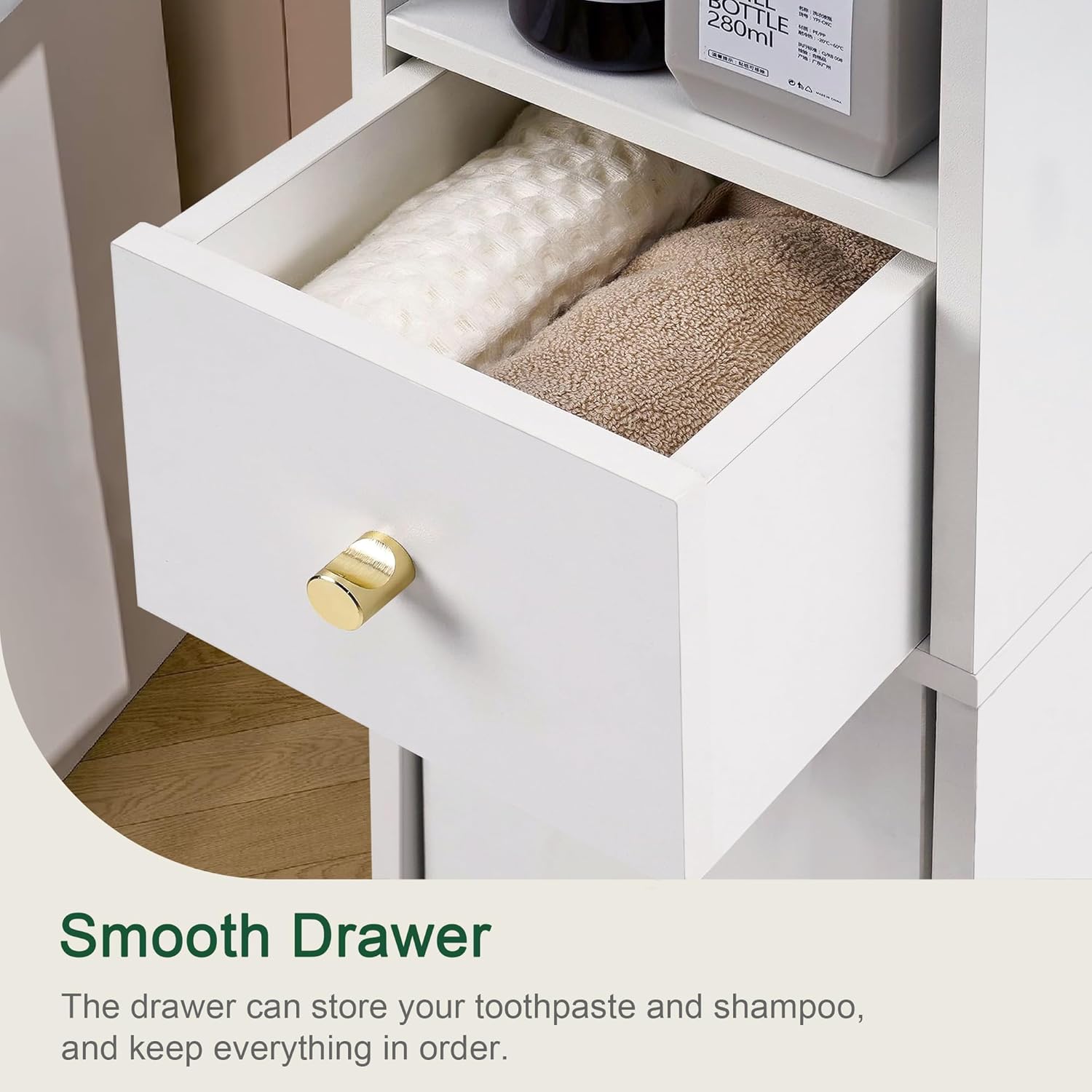 Slim Tall Bathroom Cabinet White Adjustable Shelf Tissue Holder