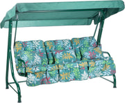 3 Seater Garden Swing Seat Green Leaf Canopy Cushions 250kg