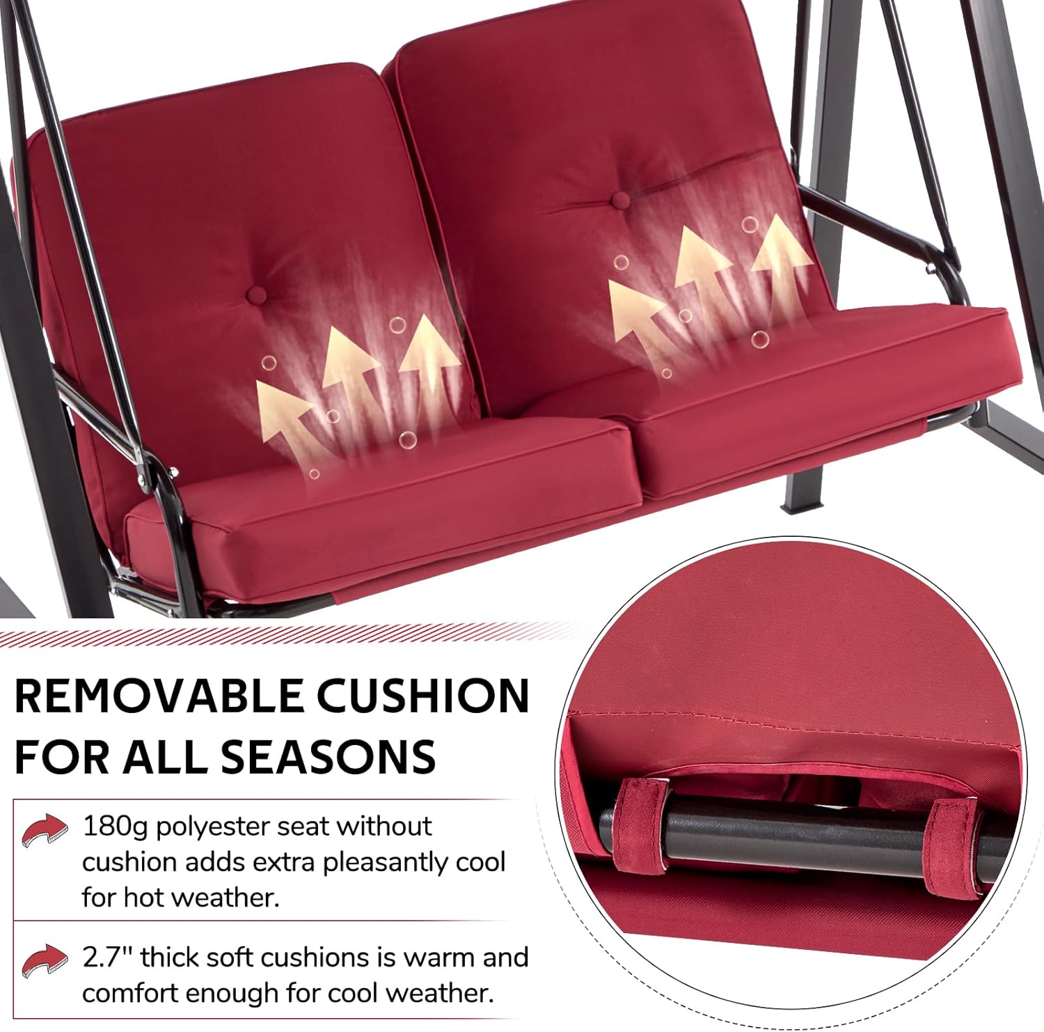 2 Seater Garden Swing Chair Red Canopy Thick Cushion