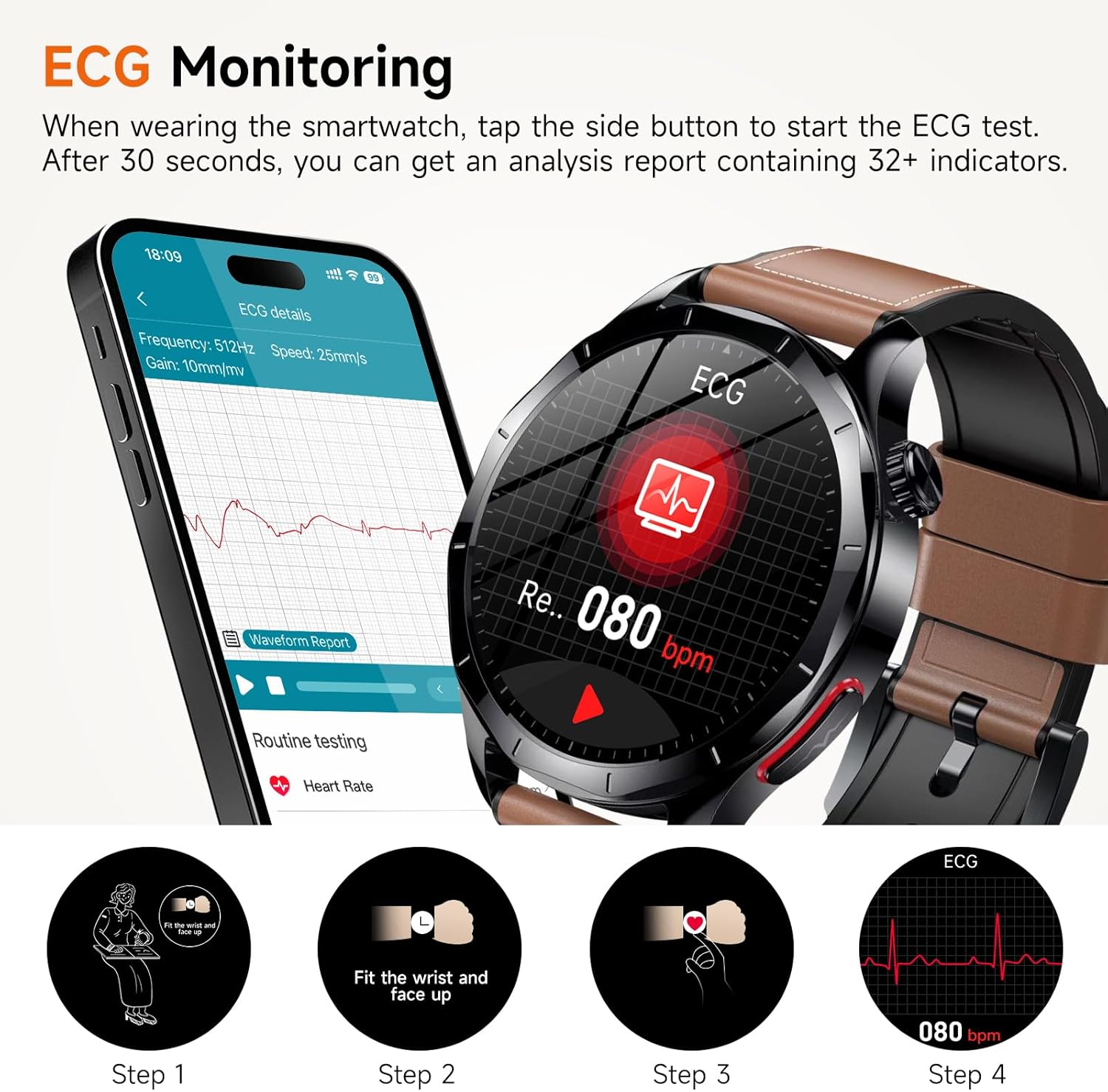 ECG Health Smart Watch BP HRV BMI 120 Sports