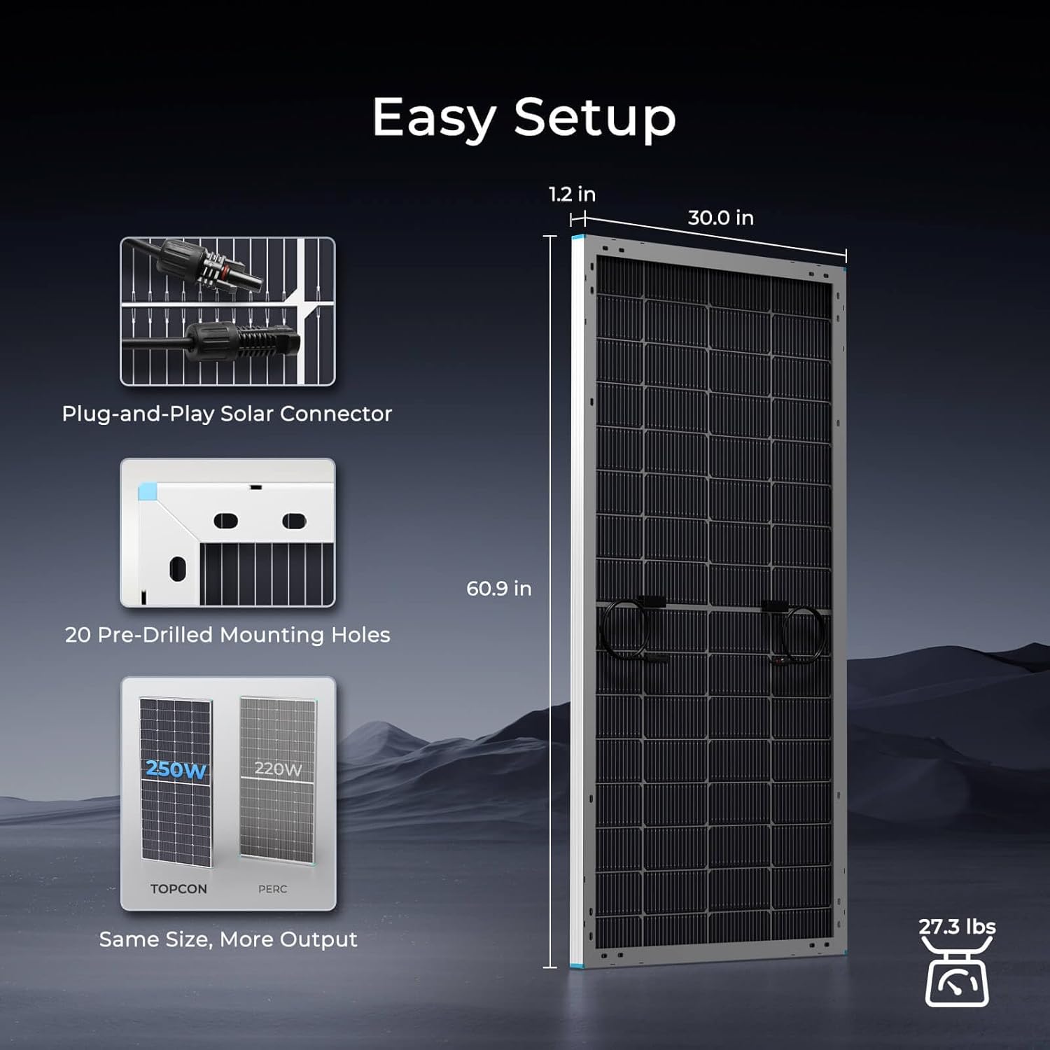 250W Bifacial Solar Panel 12V High Efficiency 25 RV Roof Farm