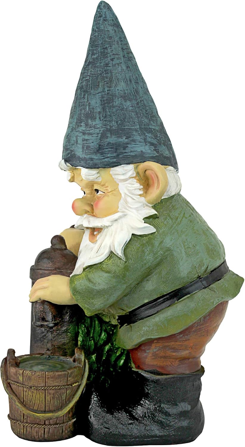 Garden Gnome Statue Water Pump Resin Outdoor Lawn Decor 35cm