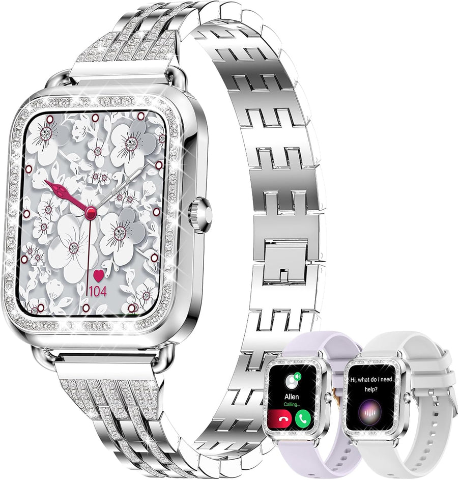Diamond Womens Smart Watch 3 Straps Bluetooth Call
