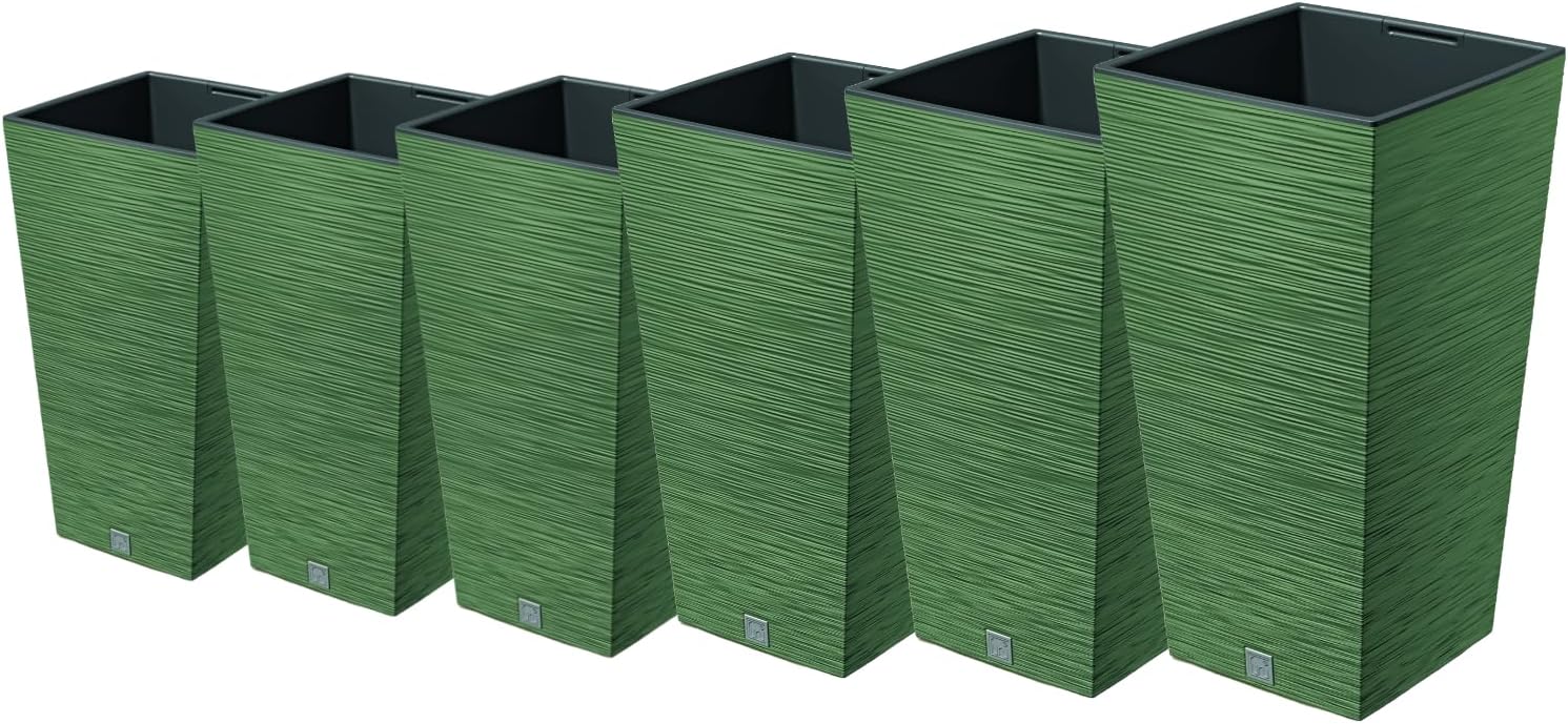Set of 2 Tall Square Planters Green Modern Indoor Outdoor Pots