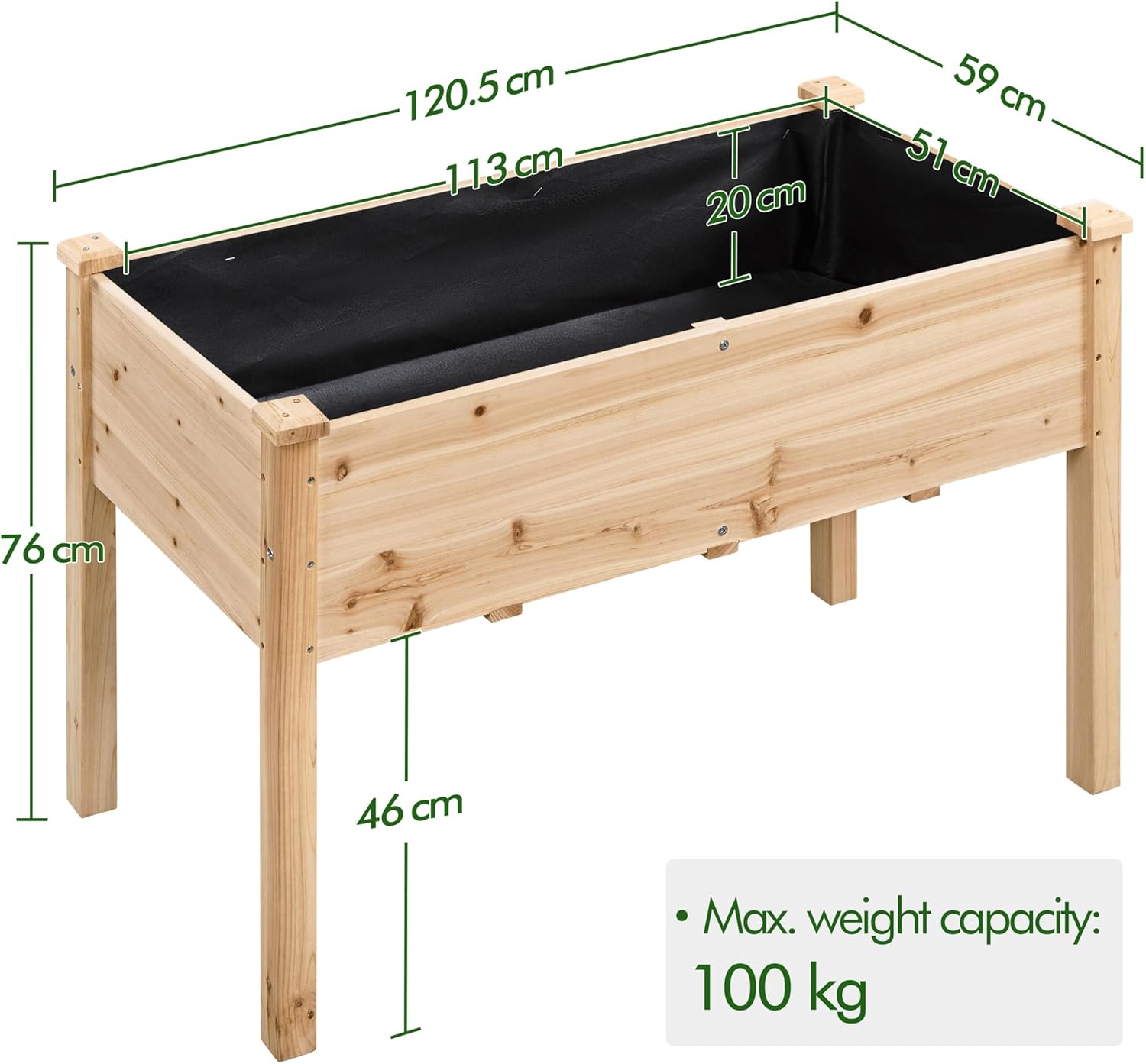 Wooden Raised Garden Planter 120cm Elevated Herb Vegetable Bed