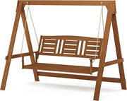 3 Seater Wooden Garden Swing with Stand Natural Patio