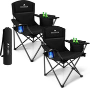 Folding Camping Chairs 2 Pack Cooler Bag Portable Black