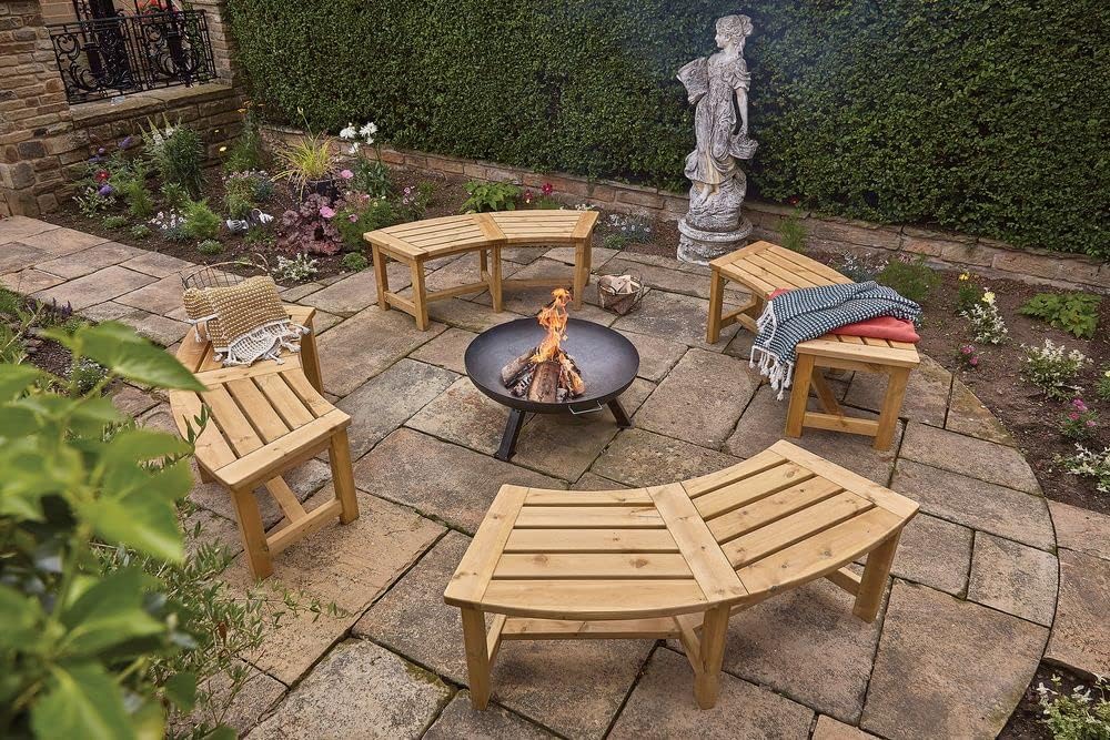 Curved Wooden Garden Bench 150cm Oak Outdoor Seat