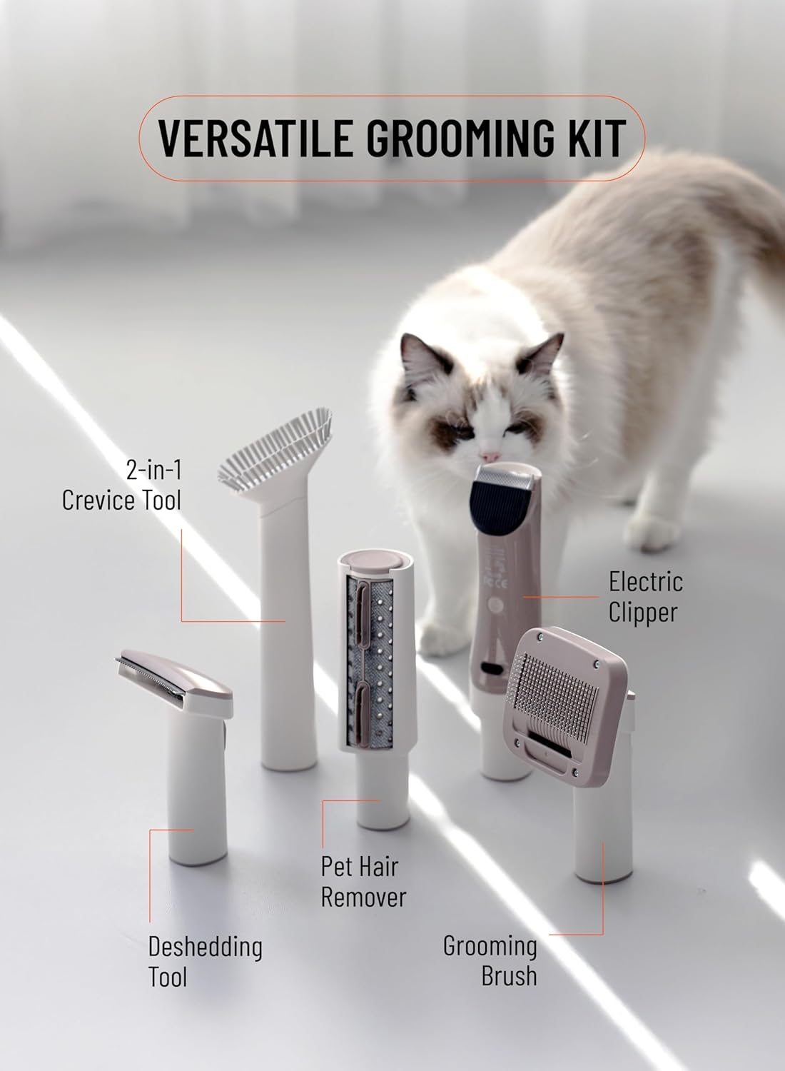 Pet Grooming Vacuum Kit 13500Pa 7 Tool Cordless Clipper 3.2L