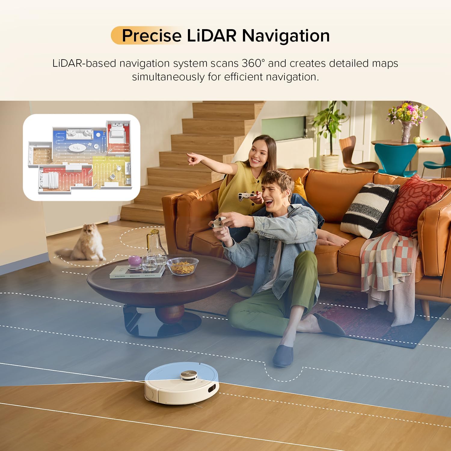 Robot Vacuum Mop 10000Pa LiDAR Mapping App Control Pet Hair