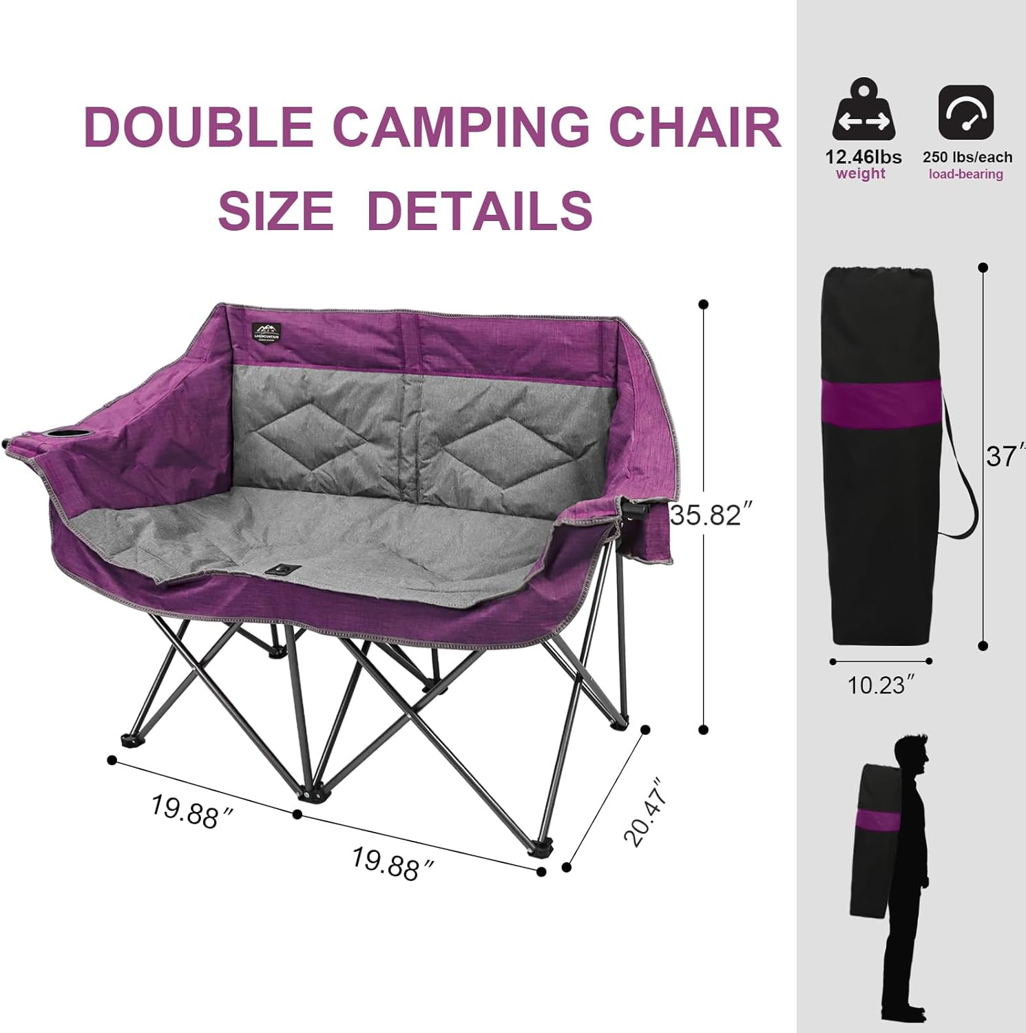 Purple Double Folding Loveseat Camping Chair for 2