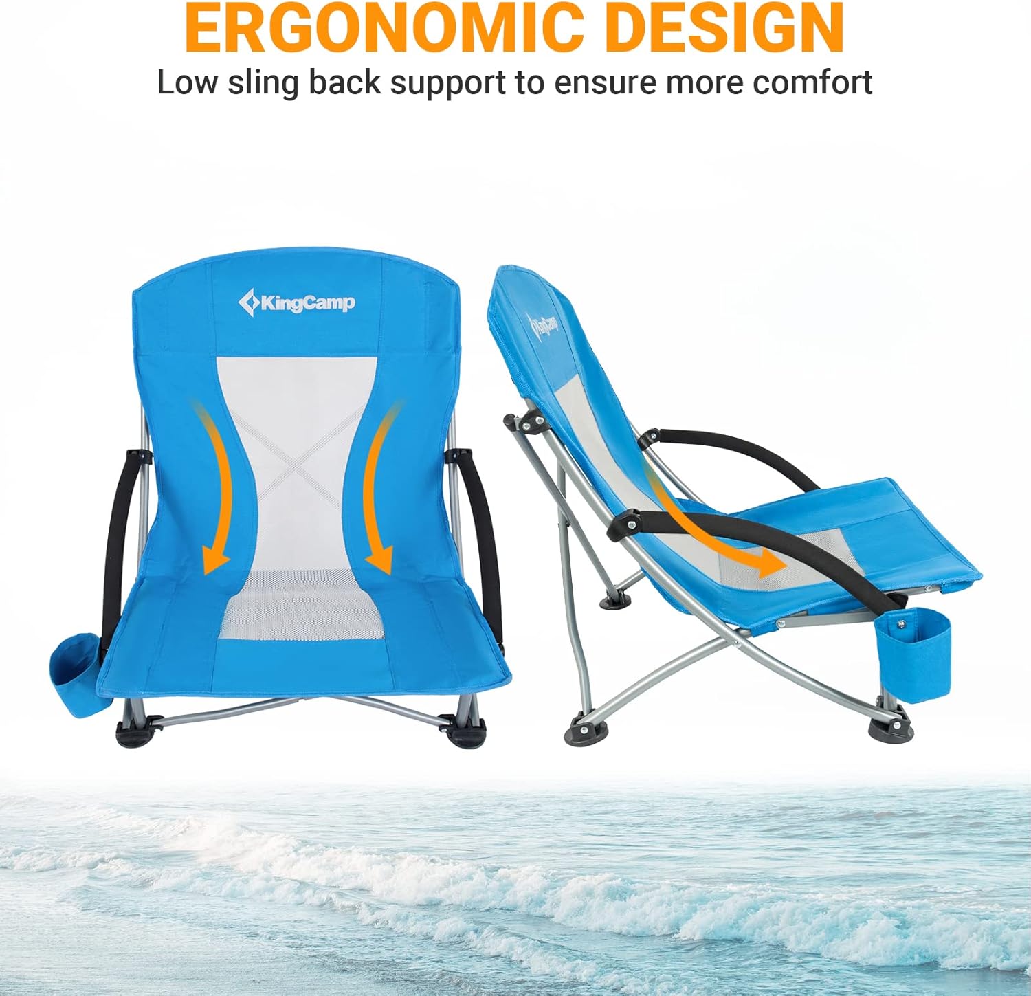 2 Pack Blue Low Folding Beach Chairs Heavy Duty Seats