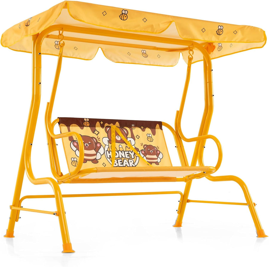 Kids 2 Seat Swing Chair Orange Canopy Safety Belts
