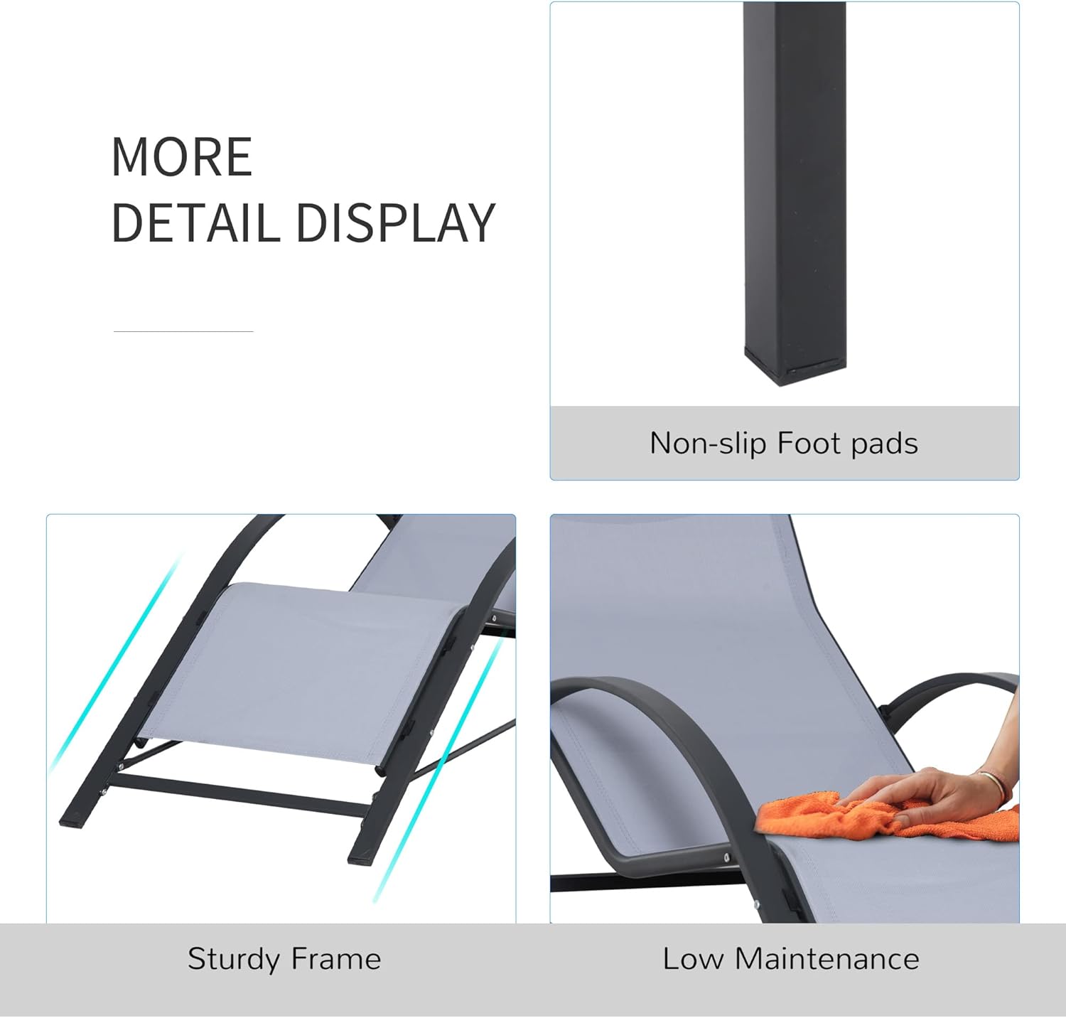 3 Piece Sun Lounger Set Recliner Chairs with Table Grey