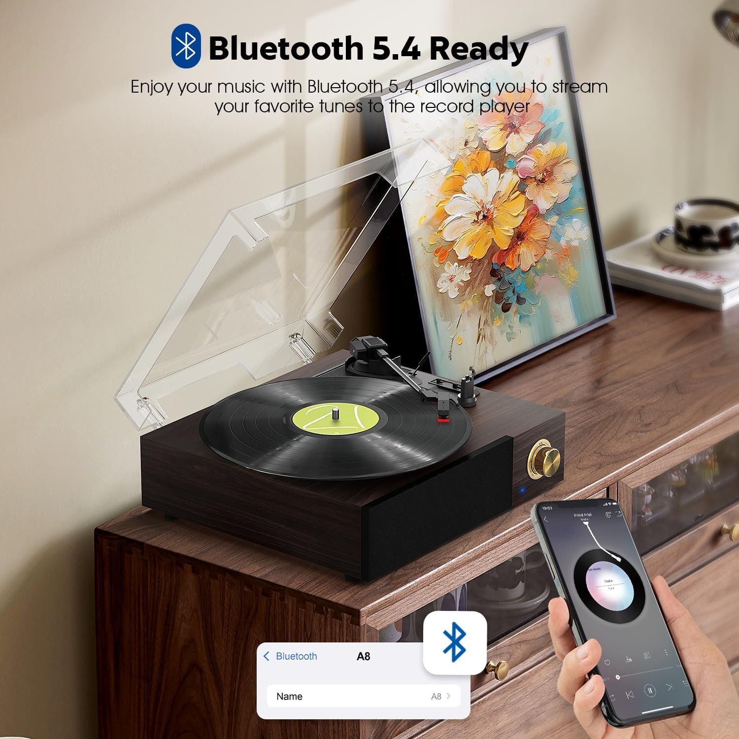 Bluetooth Vinyl Record Player Turntable with Speakers 3-Speed Belt Drive