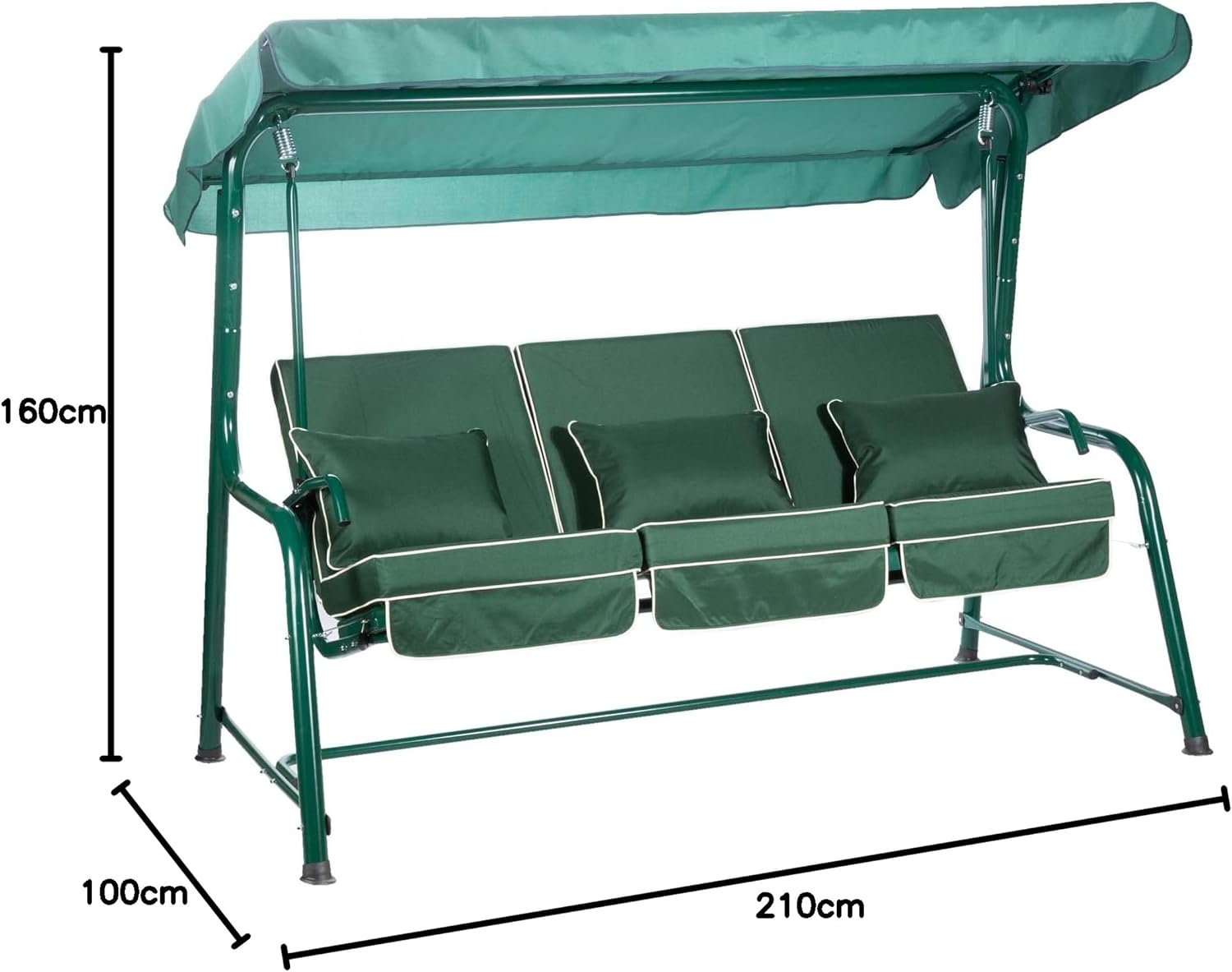 3 Seater Reclining Garden Swing Seat Green Canopy