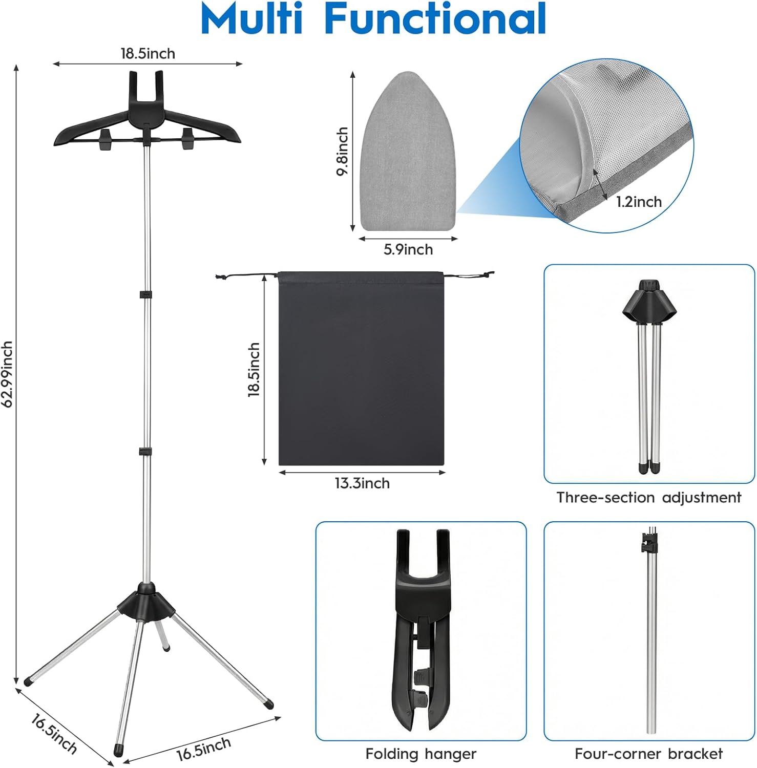 Garment Steamer Stand Adjustable Clothes Hanger 360 Rotating Portable