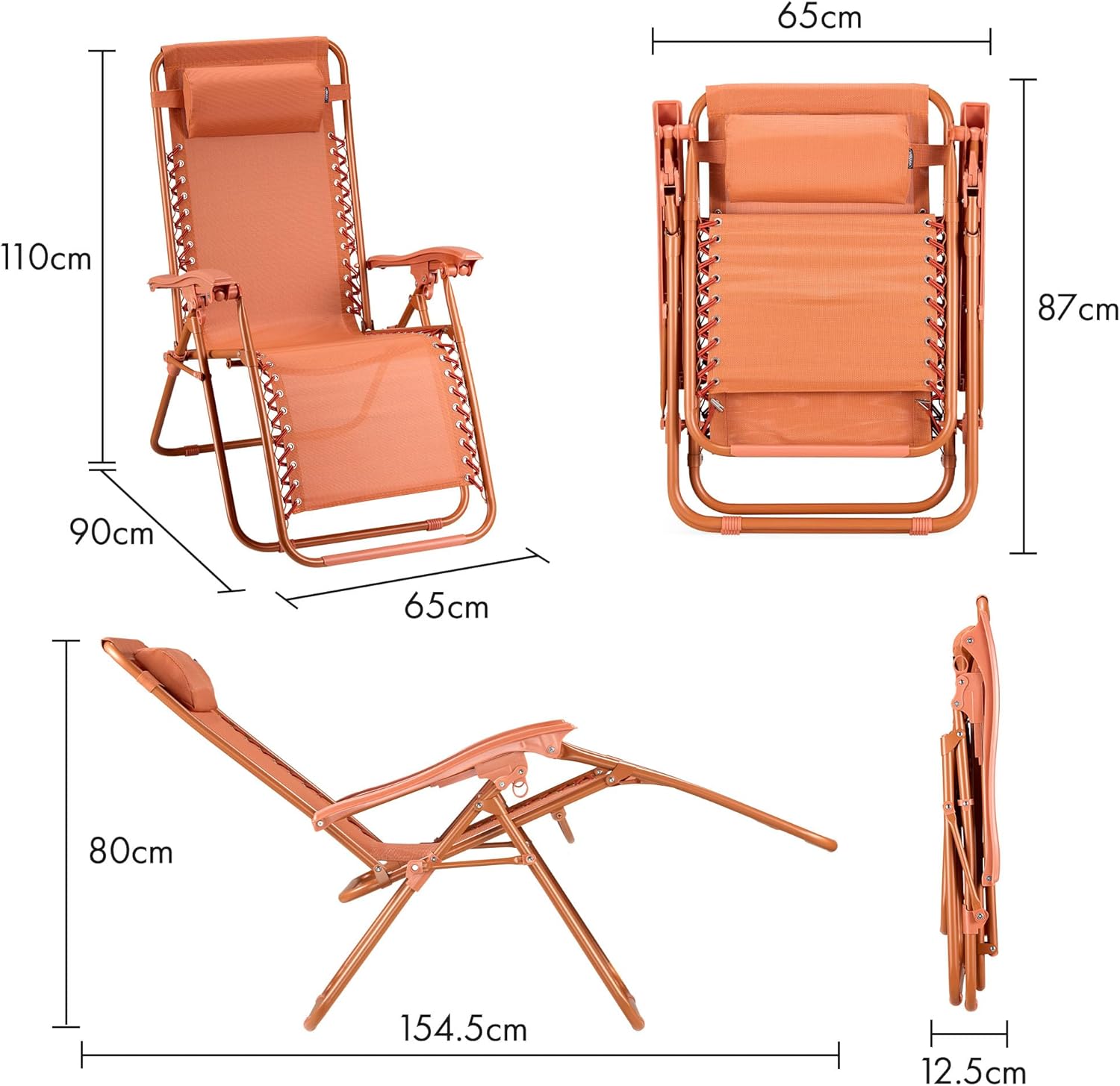 Zero Gravity Garden Chairs Set of 2 Folding Reclining Loungers