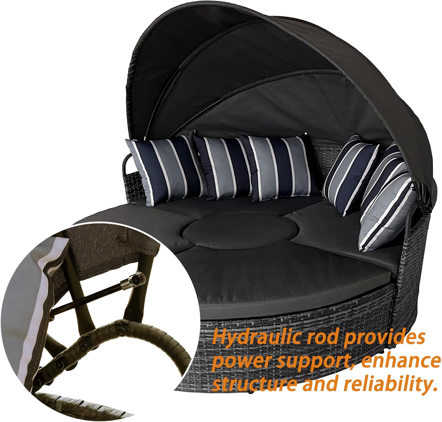 Outdoor Round Daybed Sun Island Lounger 210CM Grey