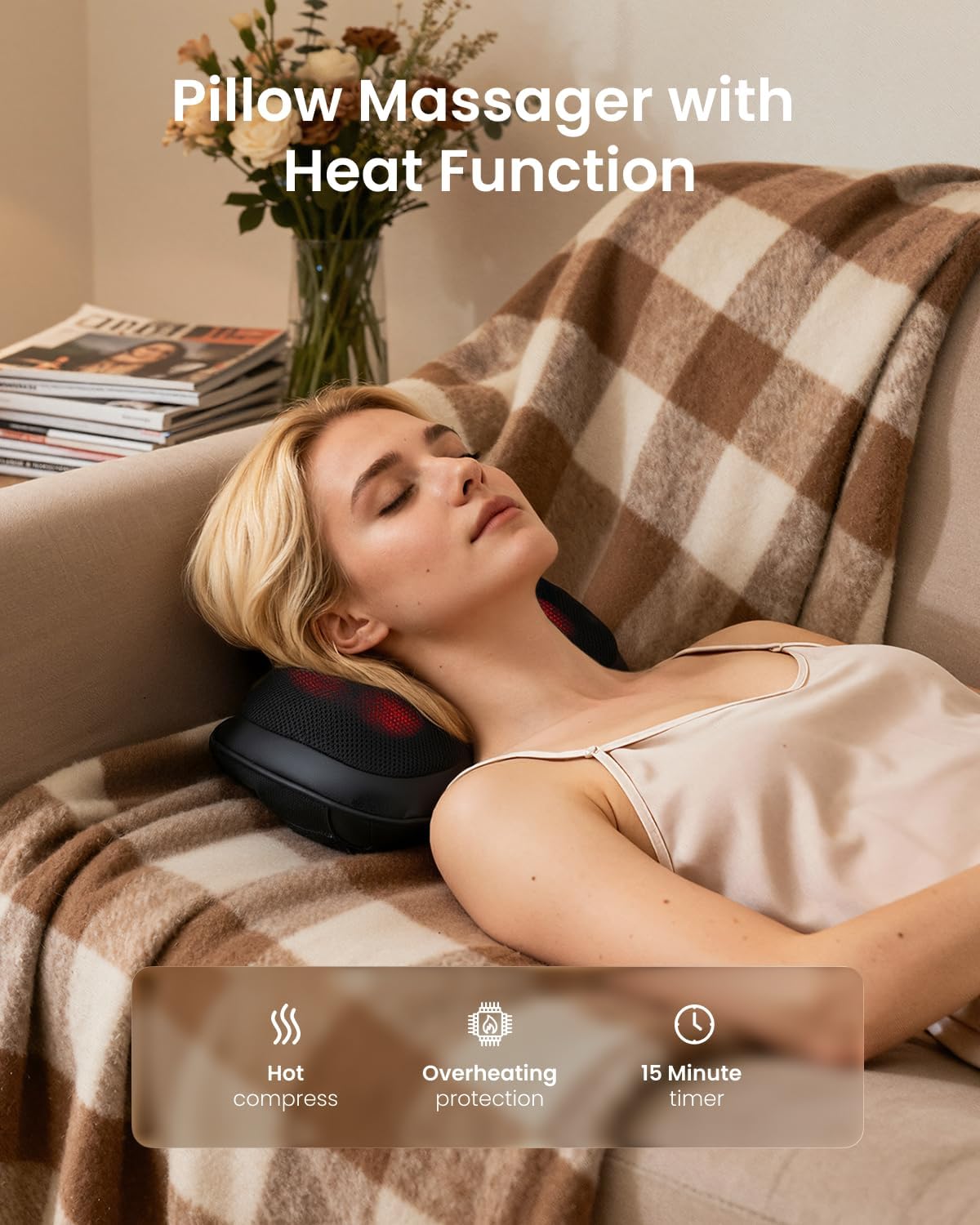 Shiatsu Back Neck Massager Pillow Heat 4D Kneading Cushion