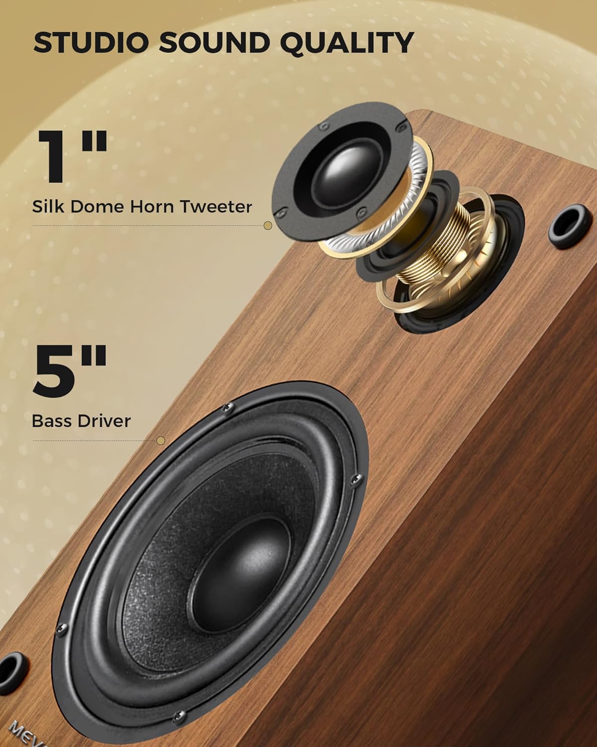 Active Bookshelf Speakers 36W RMS Bluetooth 5.4 5in Woofer USB RCA