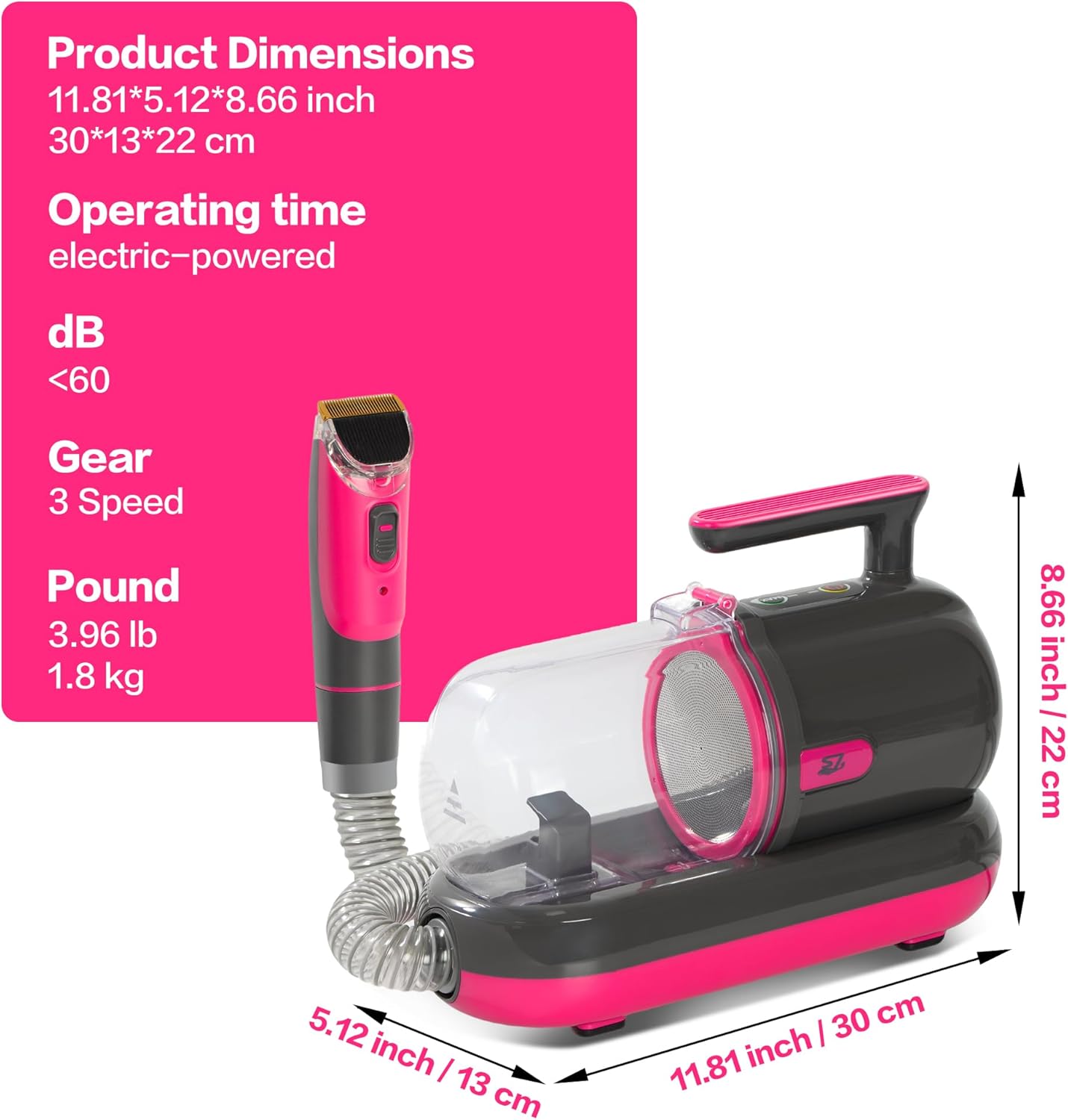 Dog Grooming Vacuum Kit Nail Grinder 1.5L 6 Comb Black
